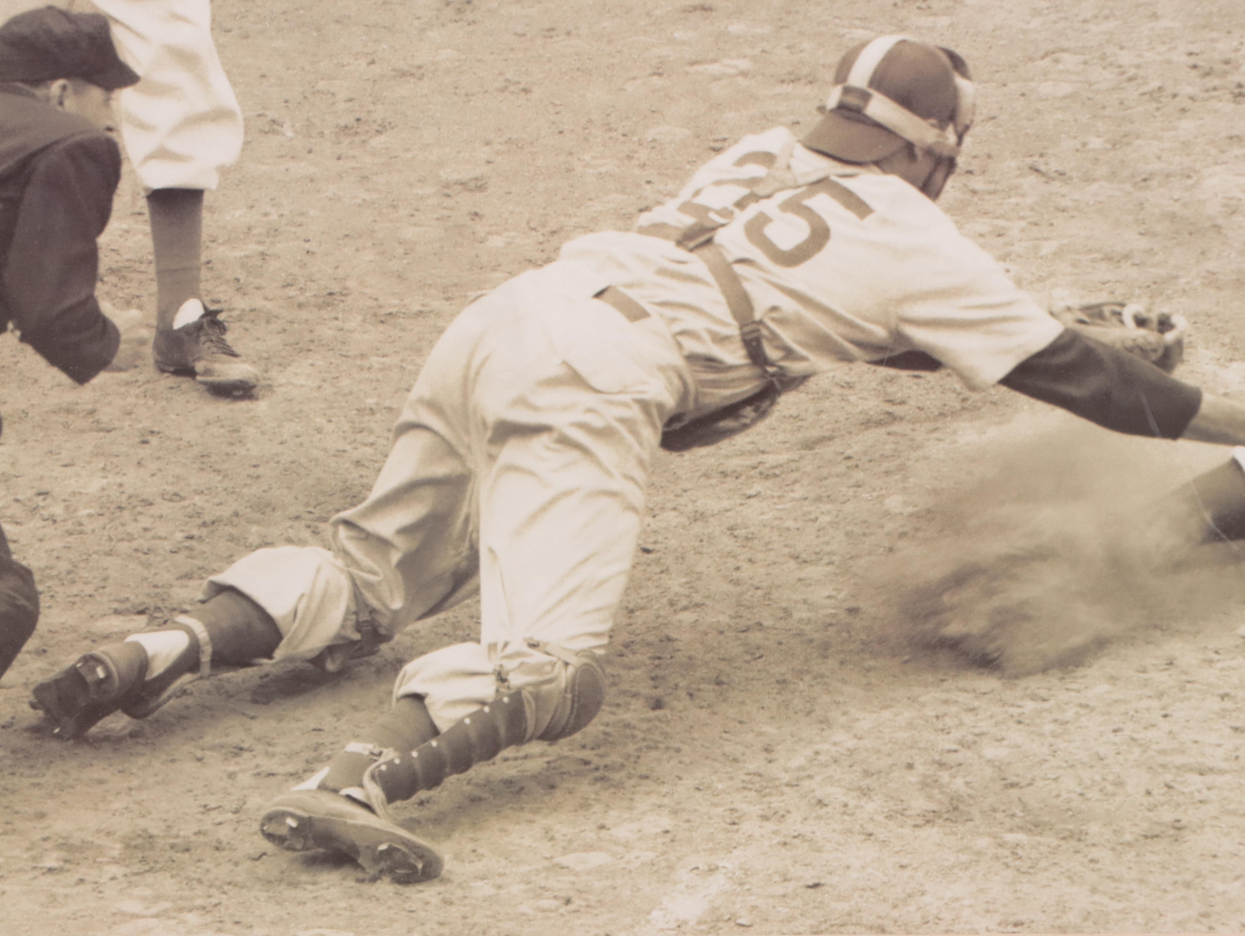 Offset Lithograph of Jackie Robinson Stealing Home in 1952