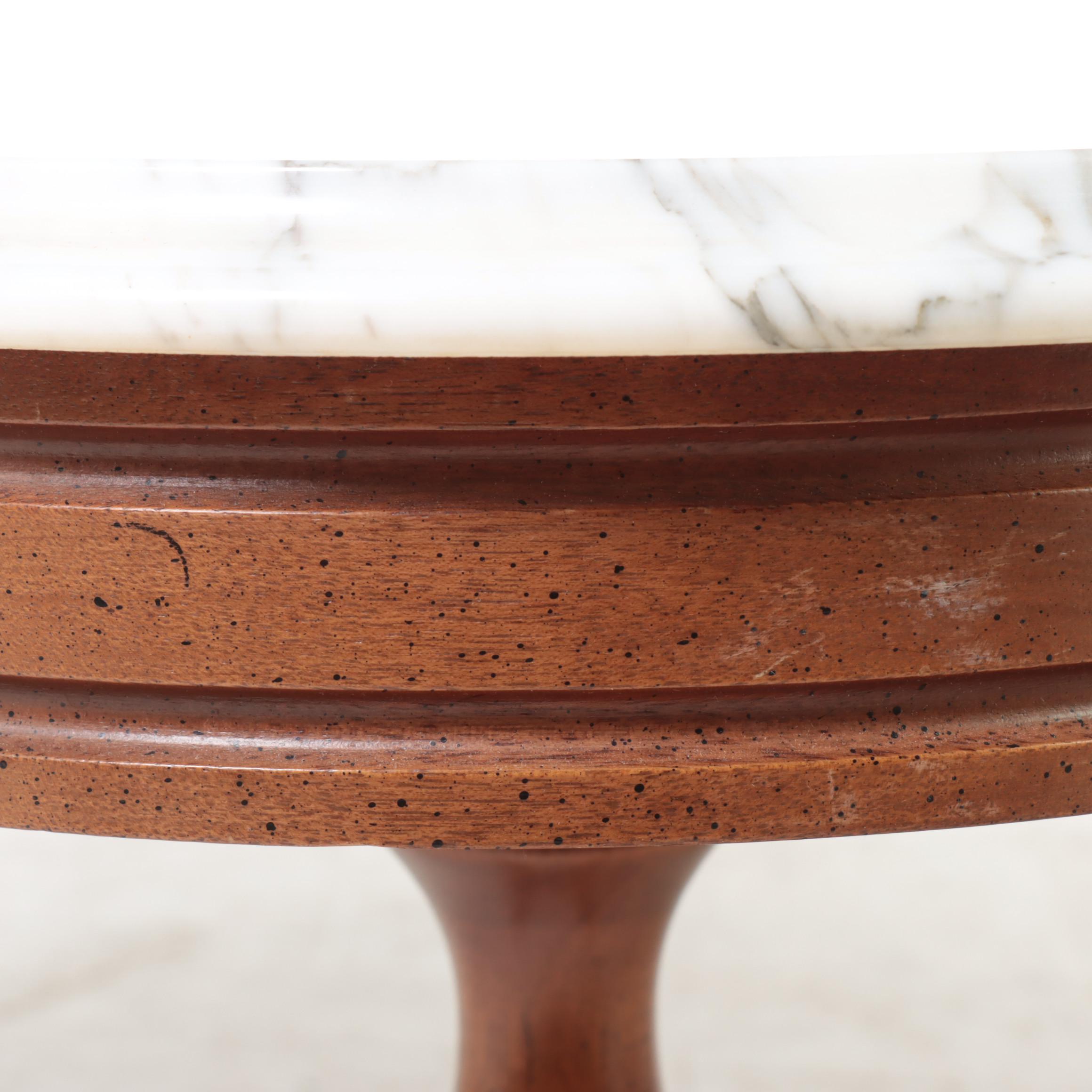 Small Victorian Style Mahogany and Marble Top Side Table, 20th Century