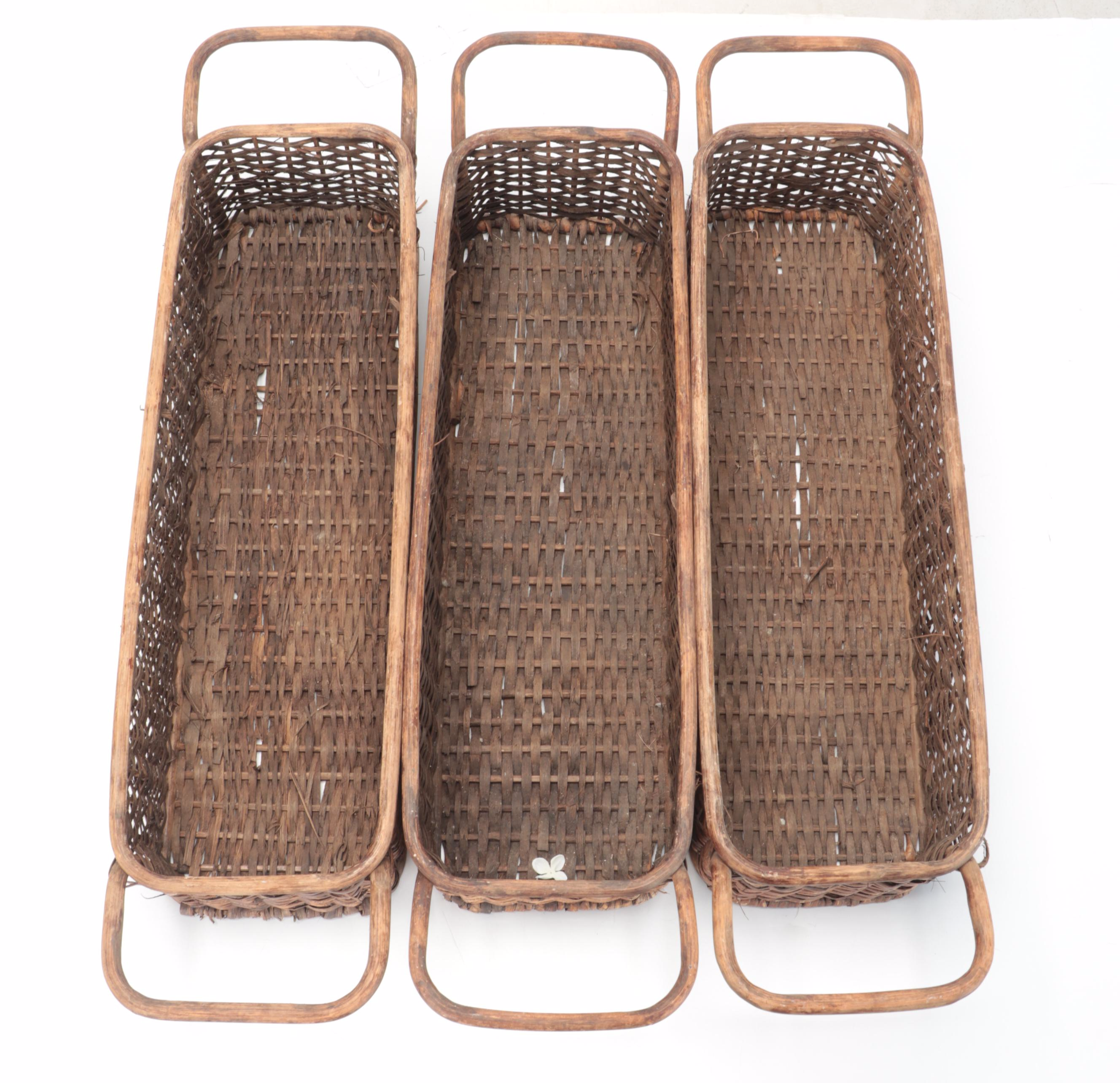 Wicker Woven Branch Handled Rectangular Baskets