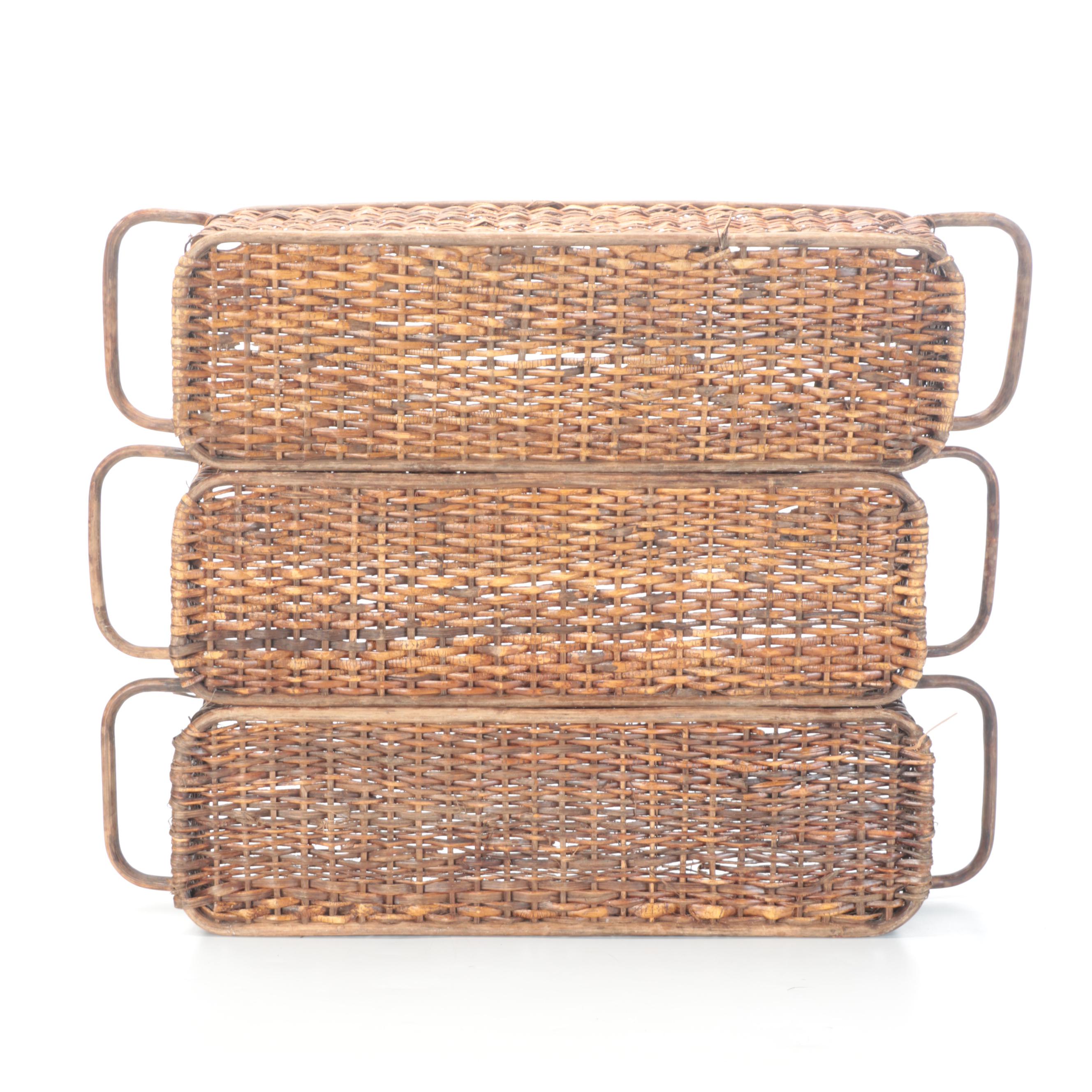 Wicker Woven Branch Handled Rectangular Baskets