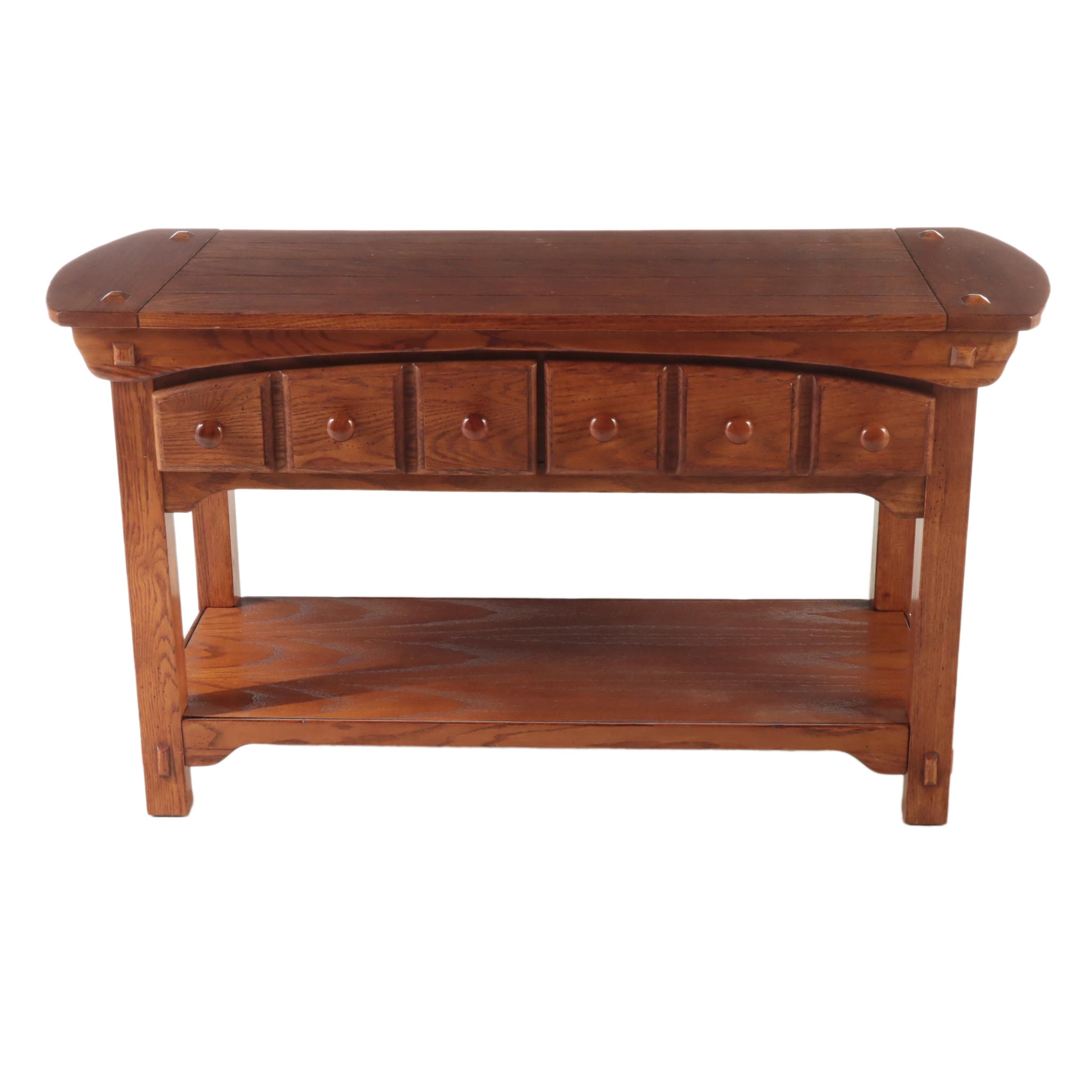 Arts and Crafts Style Oak Two-Drawer Console Table