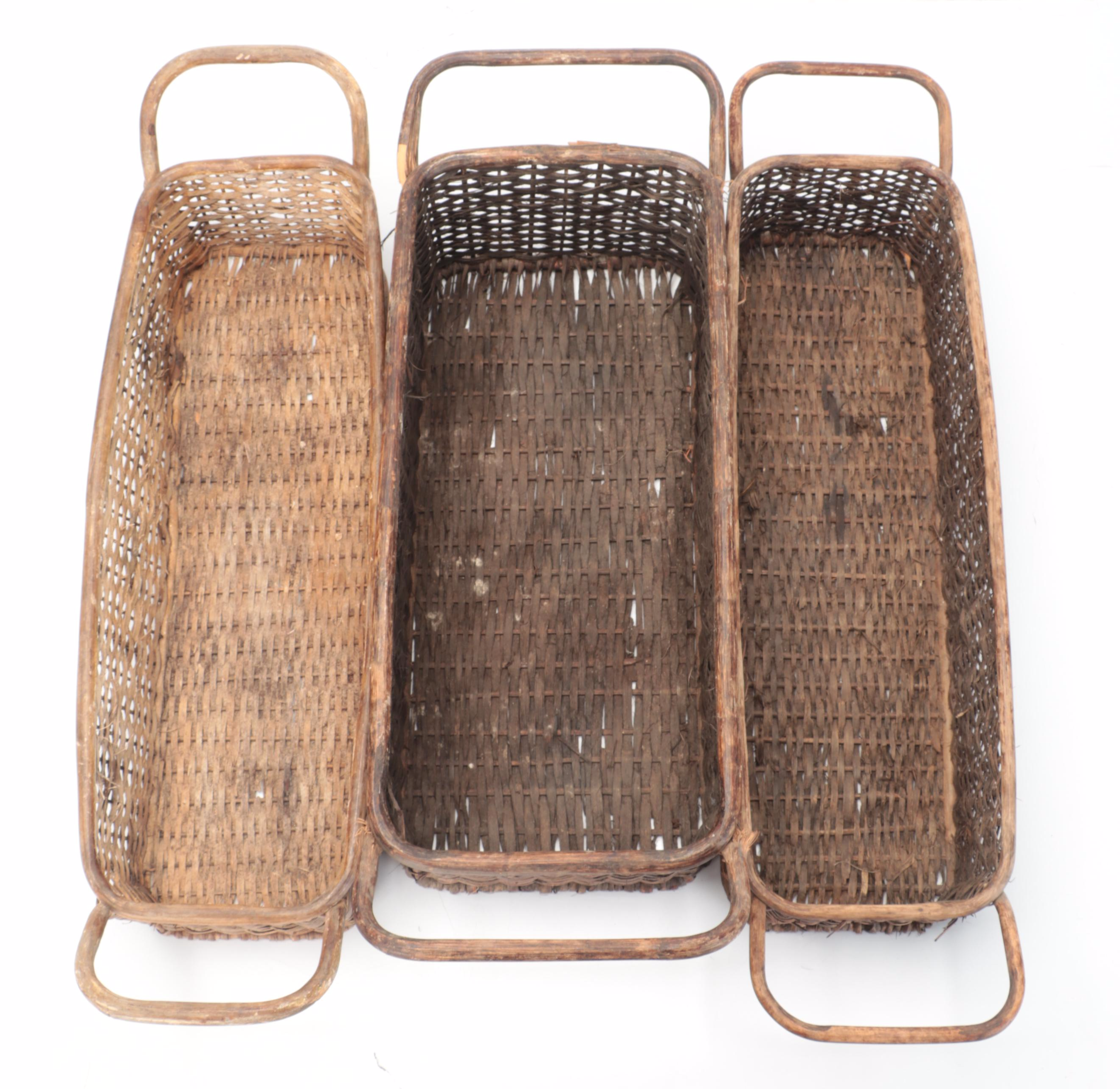 Wicker Woven Branch Handled Rectangular Baskets