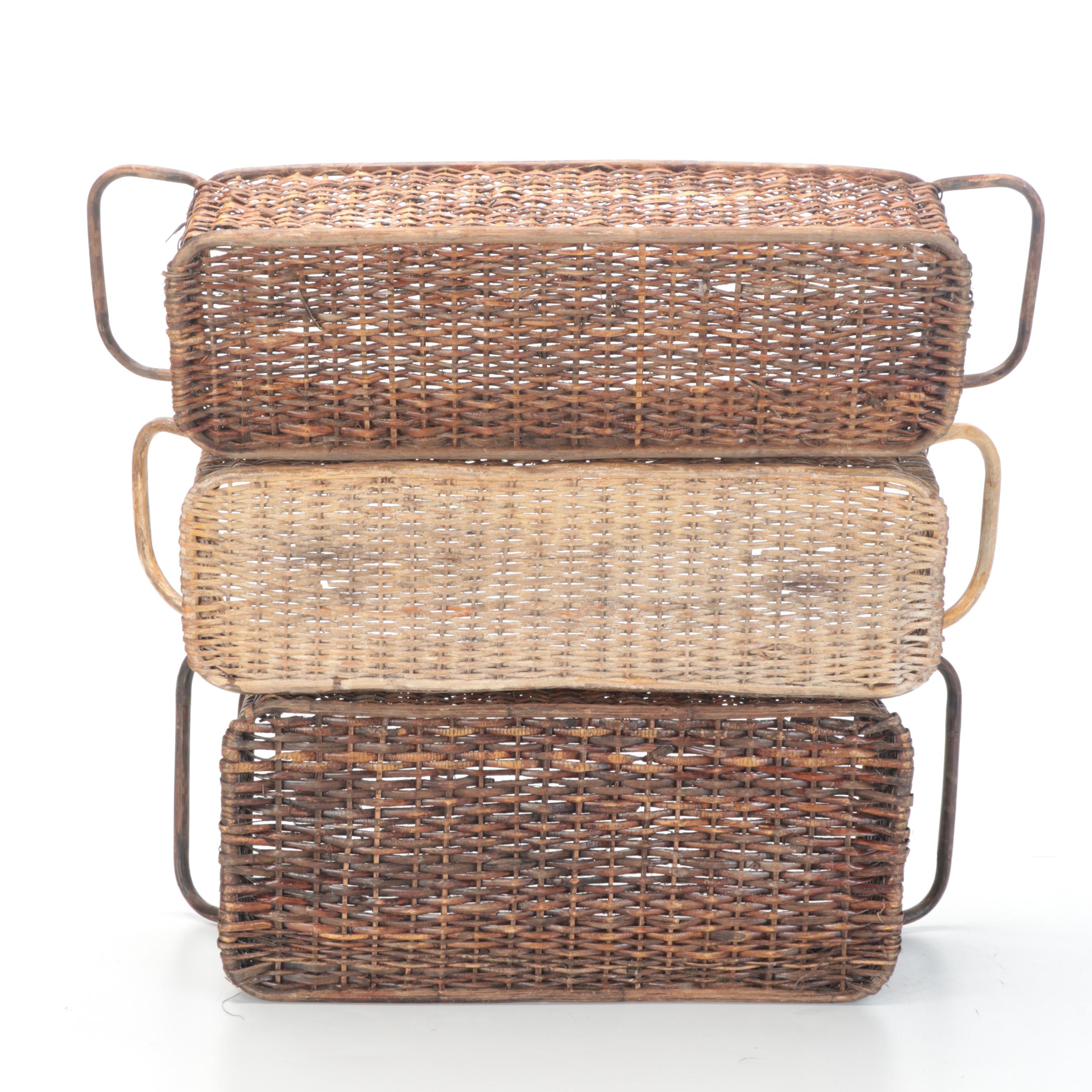 Wicker Woven Branch Handled Rectangular Baskets