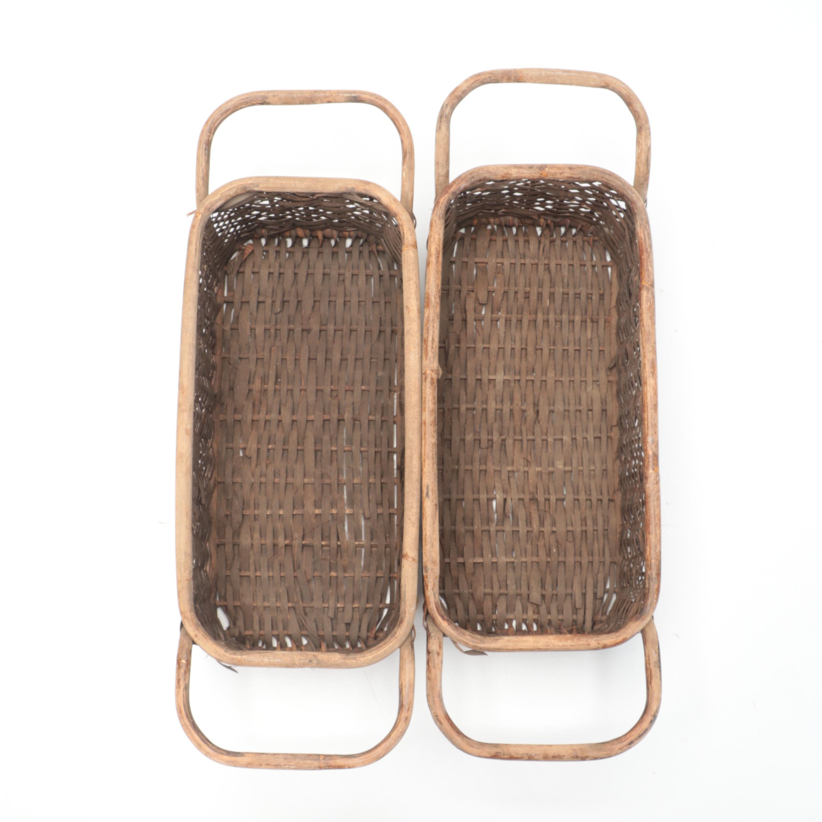 Wicker Woven Branch Handled Rectangular Baskets