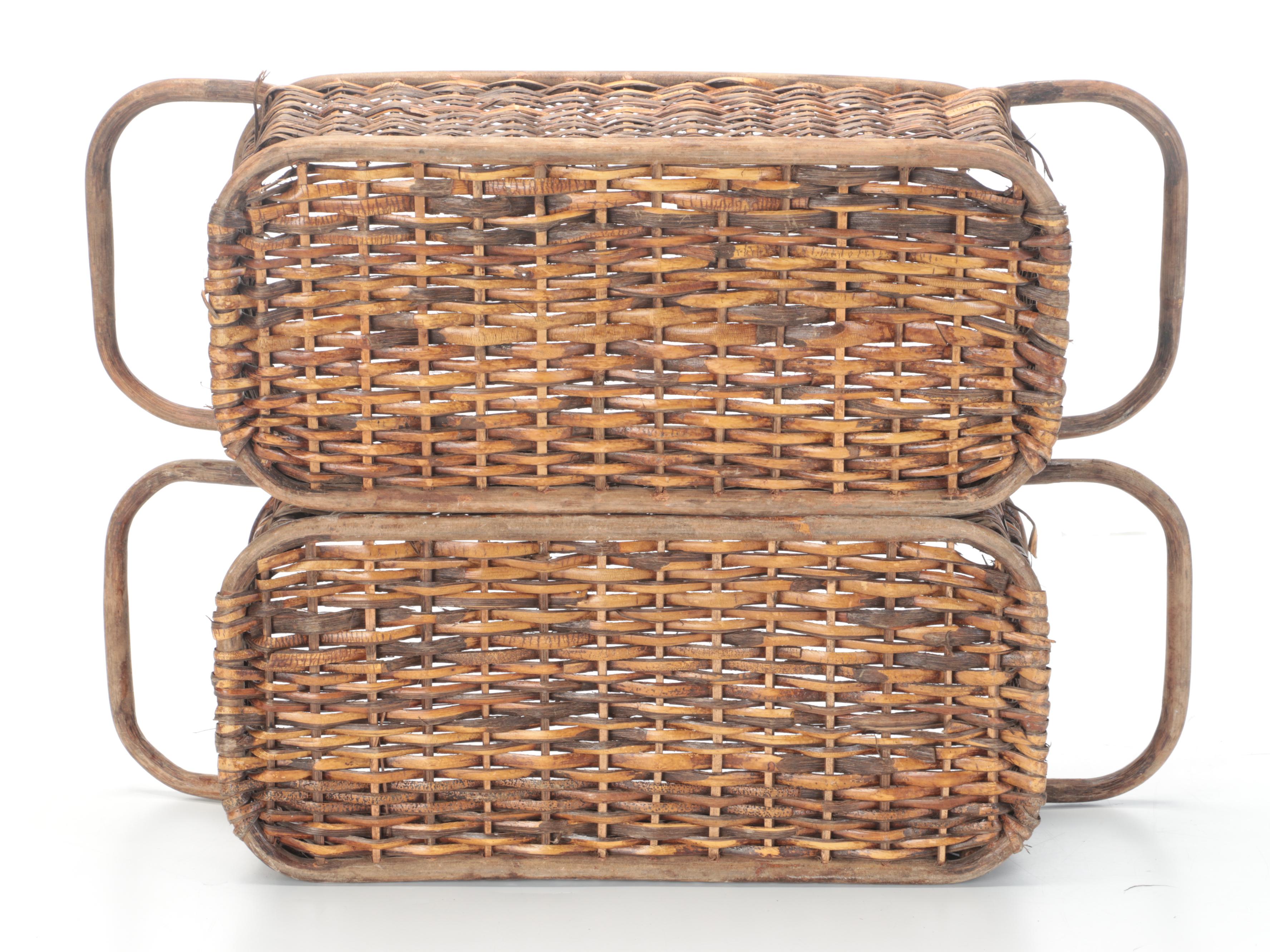 Wicker Woven Branch Handled Rectangular Baskets
