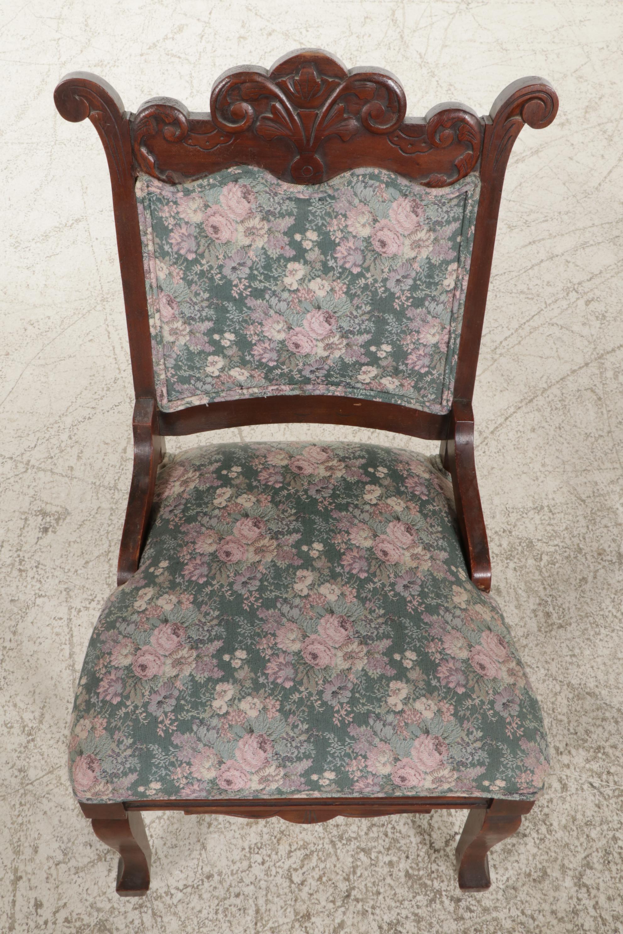 Victorian Carved Walnut Chair and Platform Rocker, Late 19th/ Early 20th Century