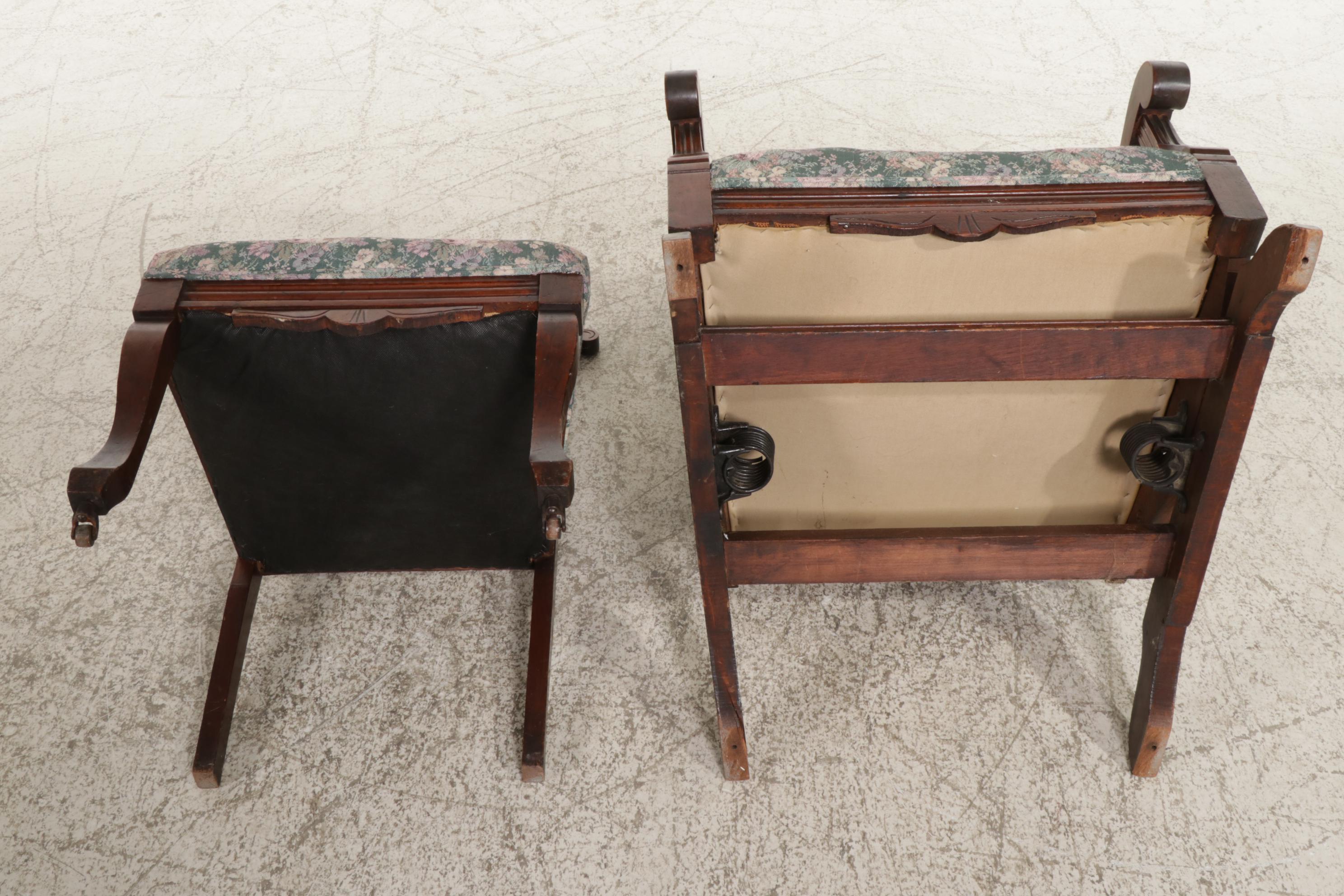 Victorian Carved Walnut Chair and Platform Rocker, Late 19th/ Early 20th Century