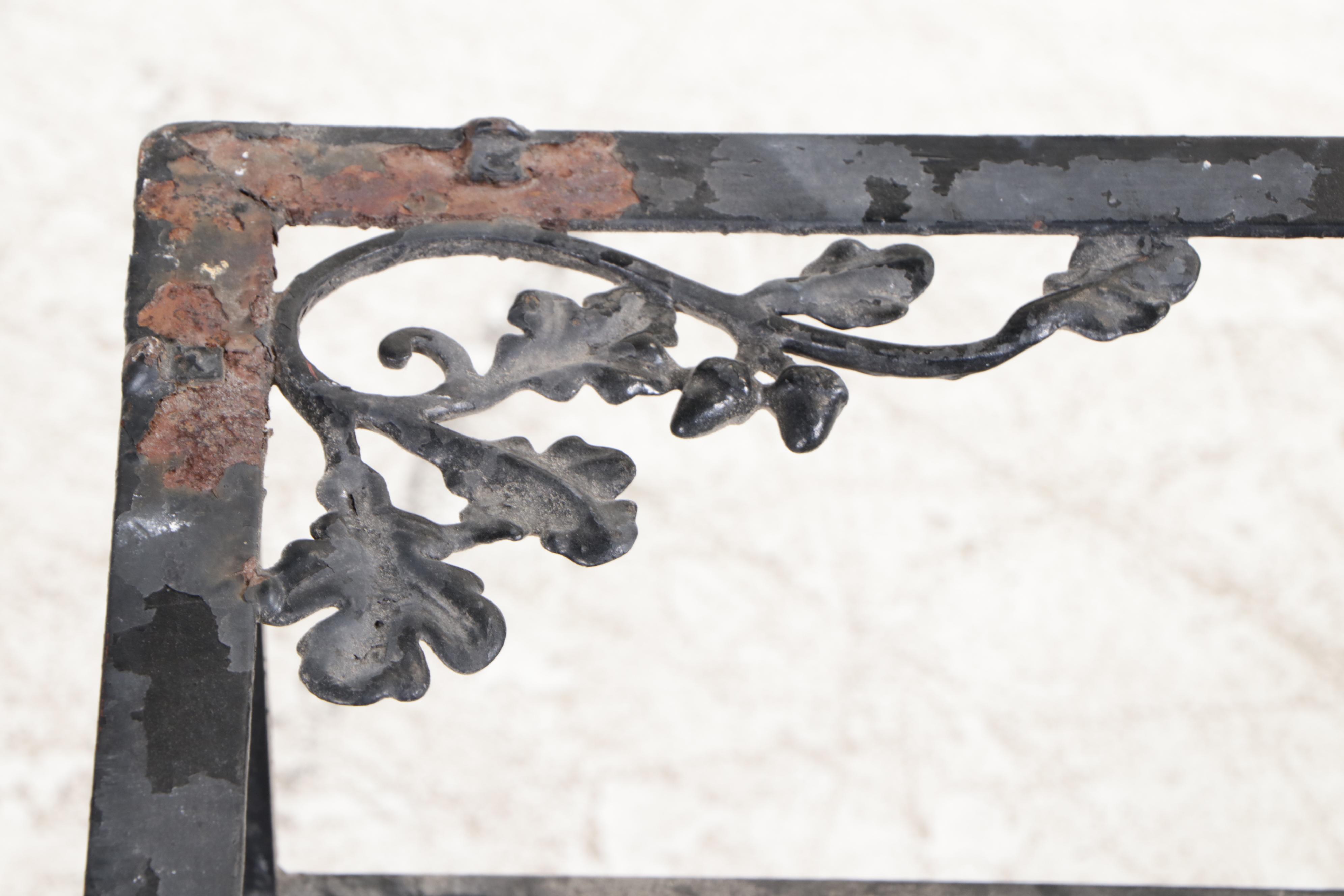 Pair of Cast Iron and Diamond Mesh Patio Side Tables