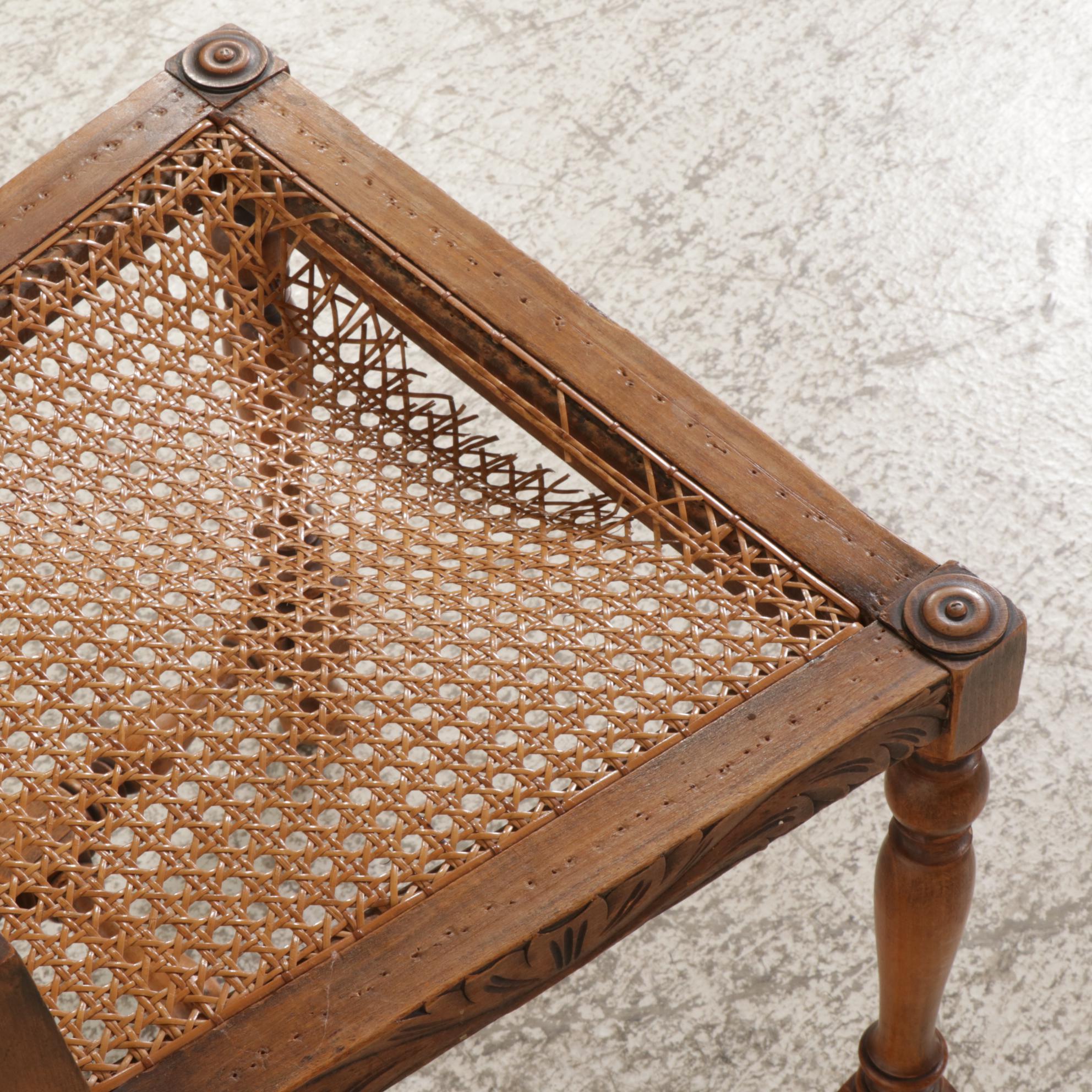 English Style Carved Wood Green Man Chair with Cane Back and Seat