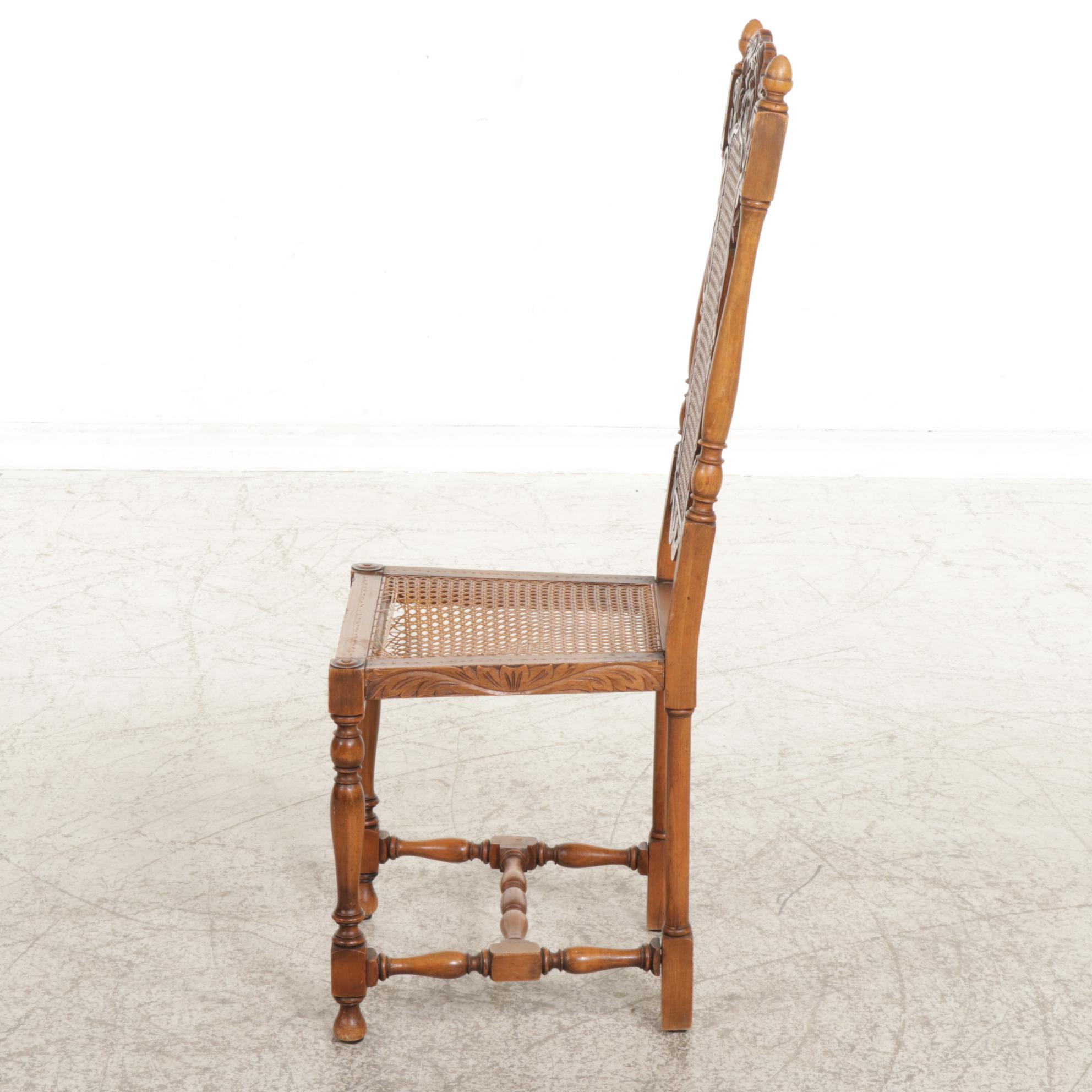 English Style Carved Wood Green Man Chair with Cane Back and Seat