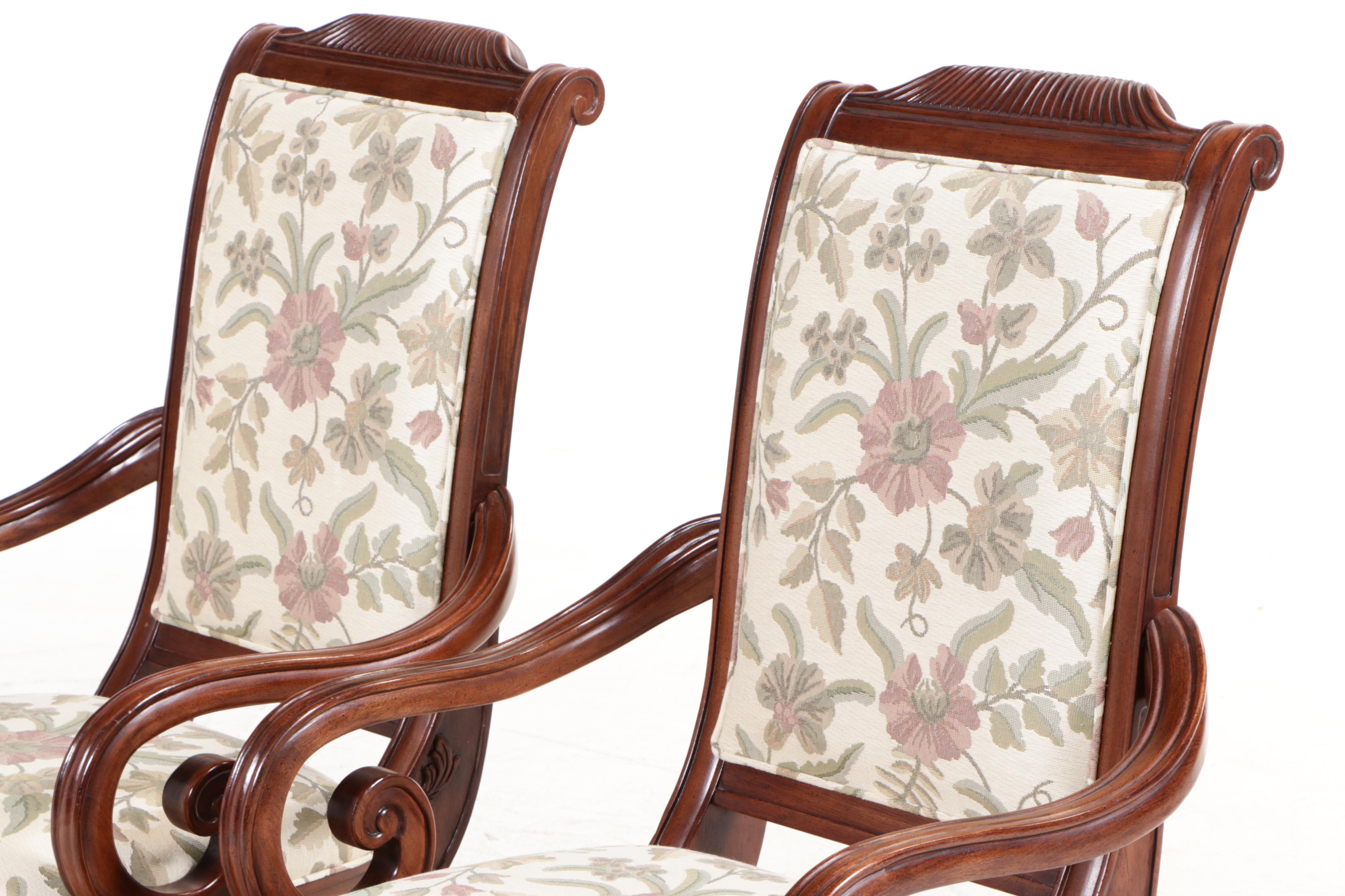 Pair of Victorian Style Scrolled Arm Chairs