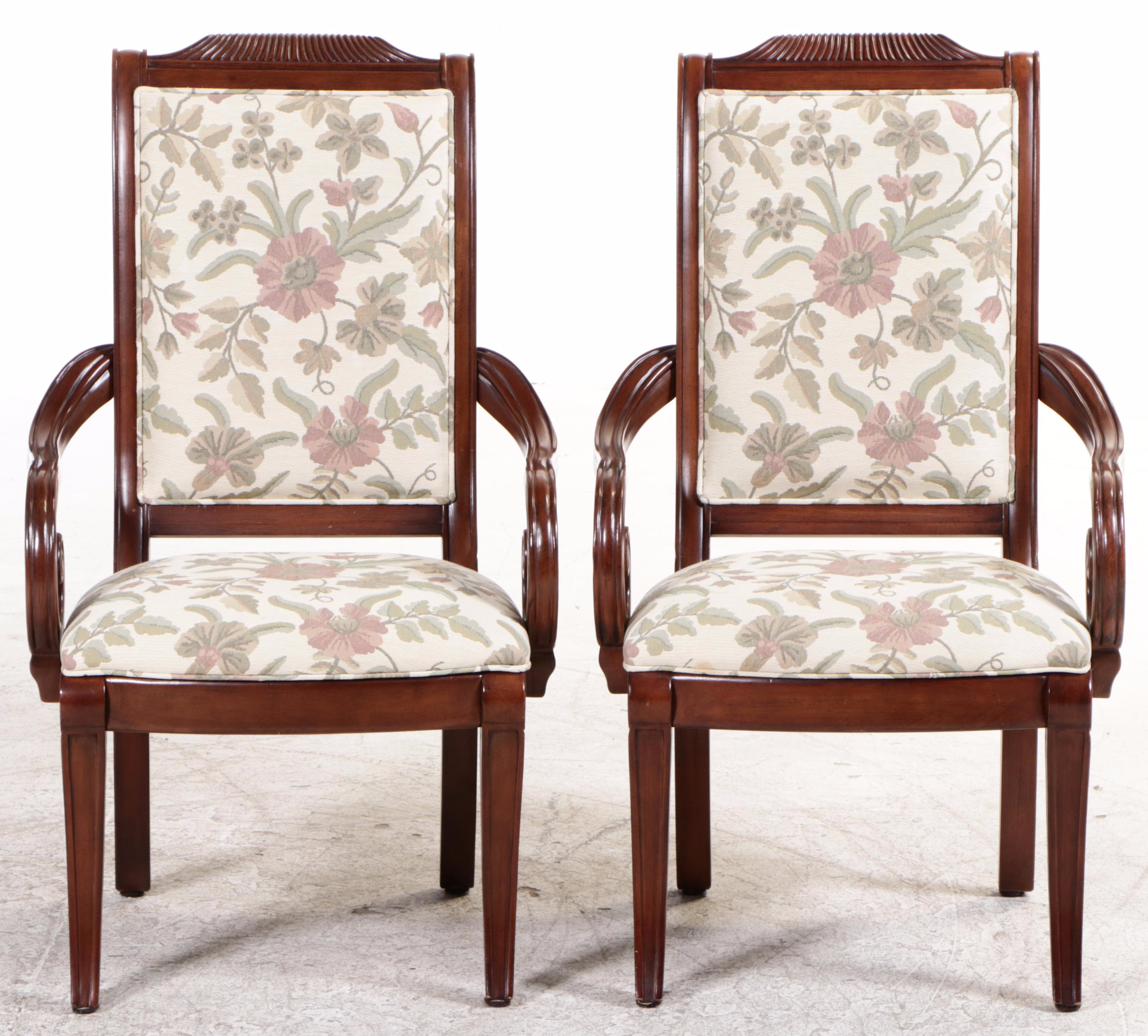 Pair of Victorian Style Scrolled Arm Chairs