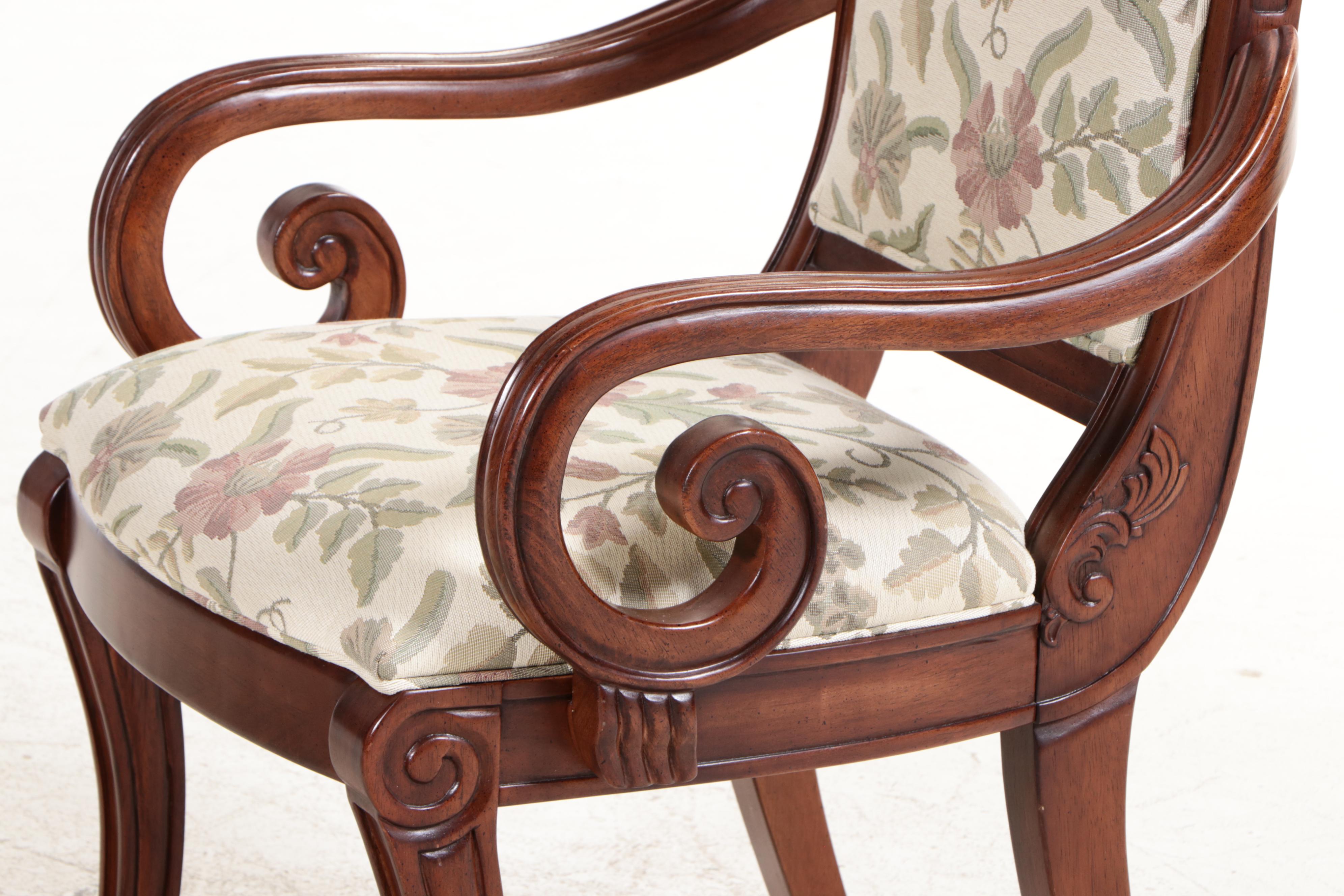 Pair of Victorian Style Scrolled Arm Chairs