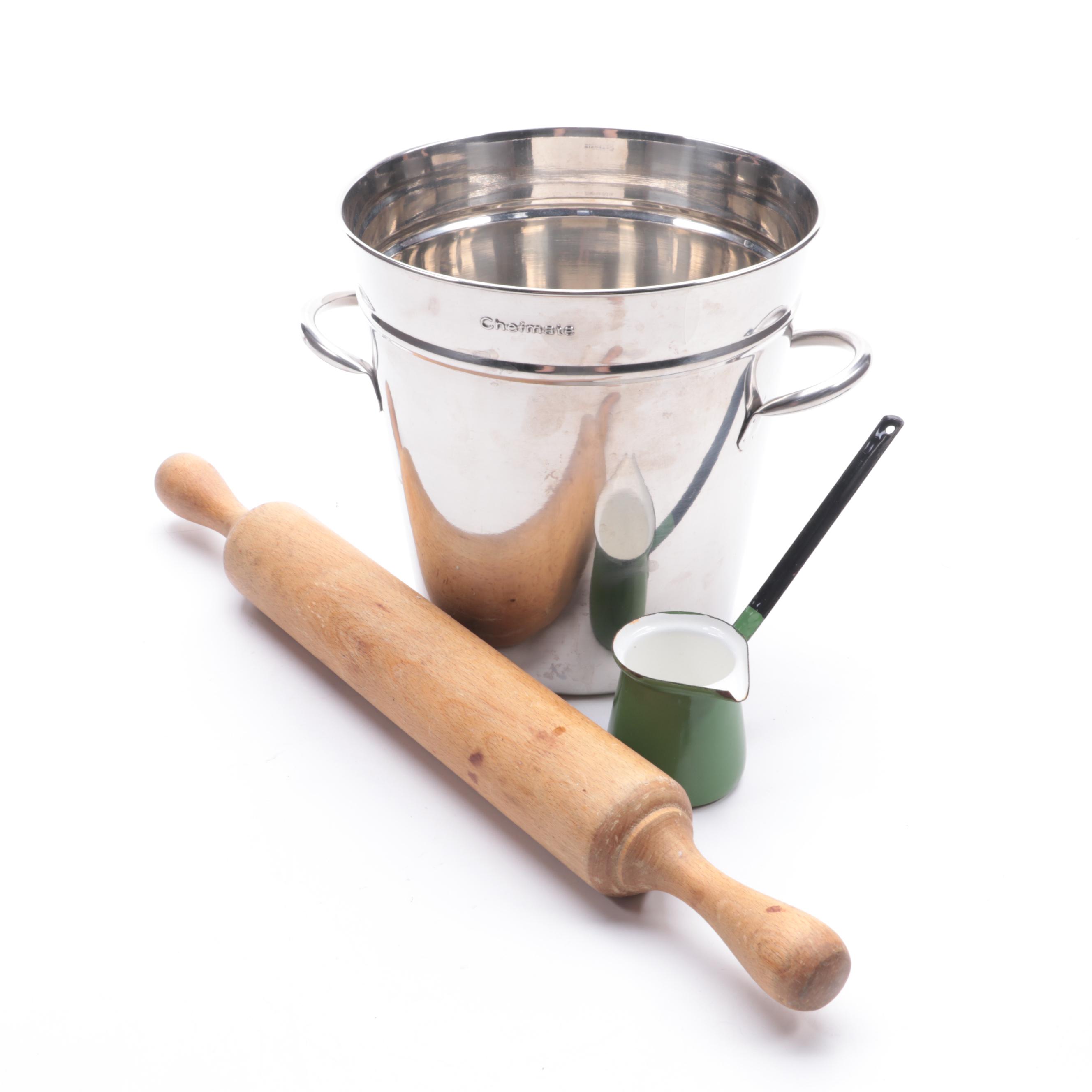 Cheftmate Metal Champagne Bucket With Pampered Chef Slotted Spoon and More