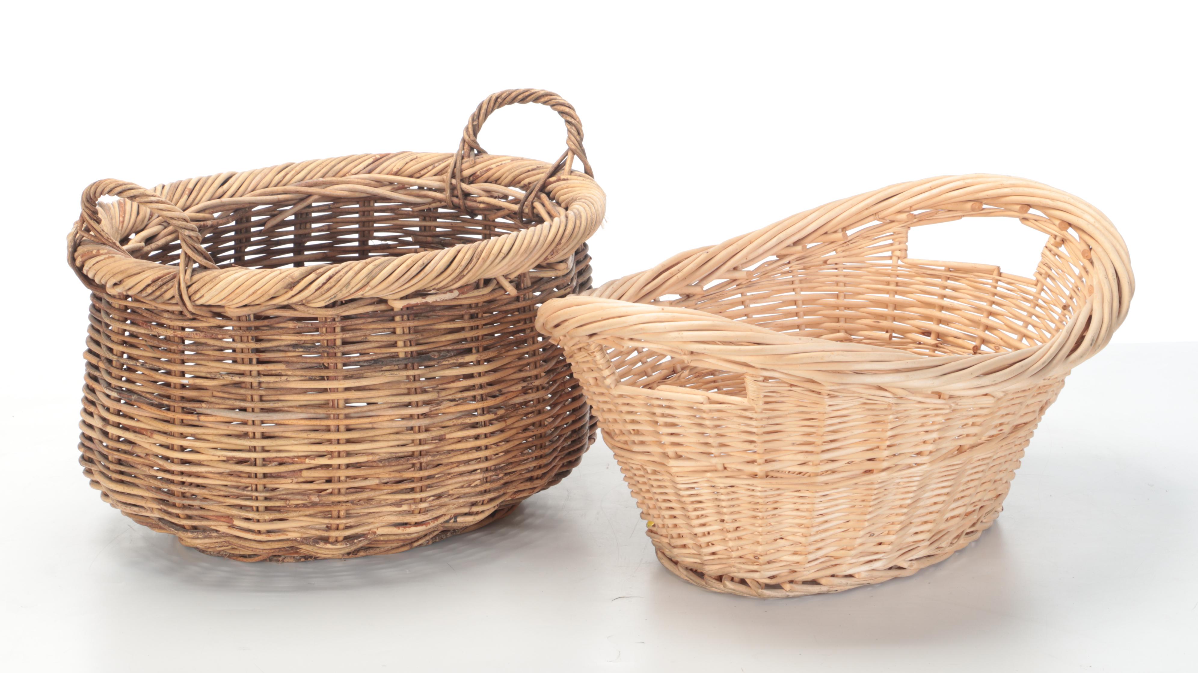 Wicker Woven Buttock Basket and More Handled Baskets