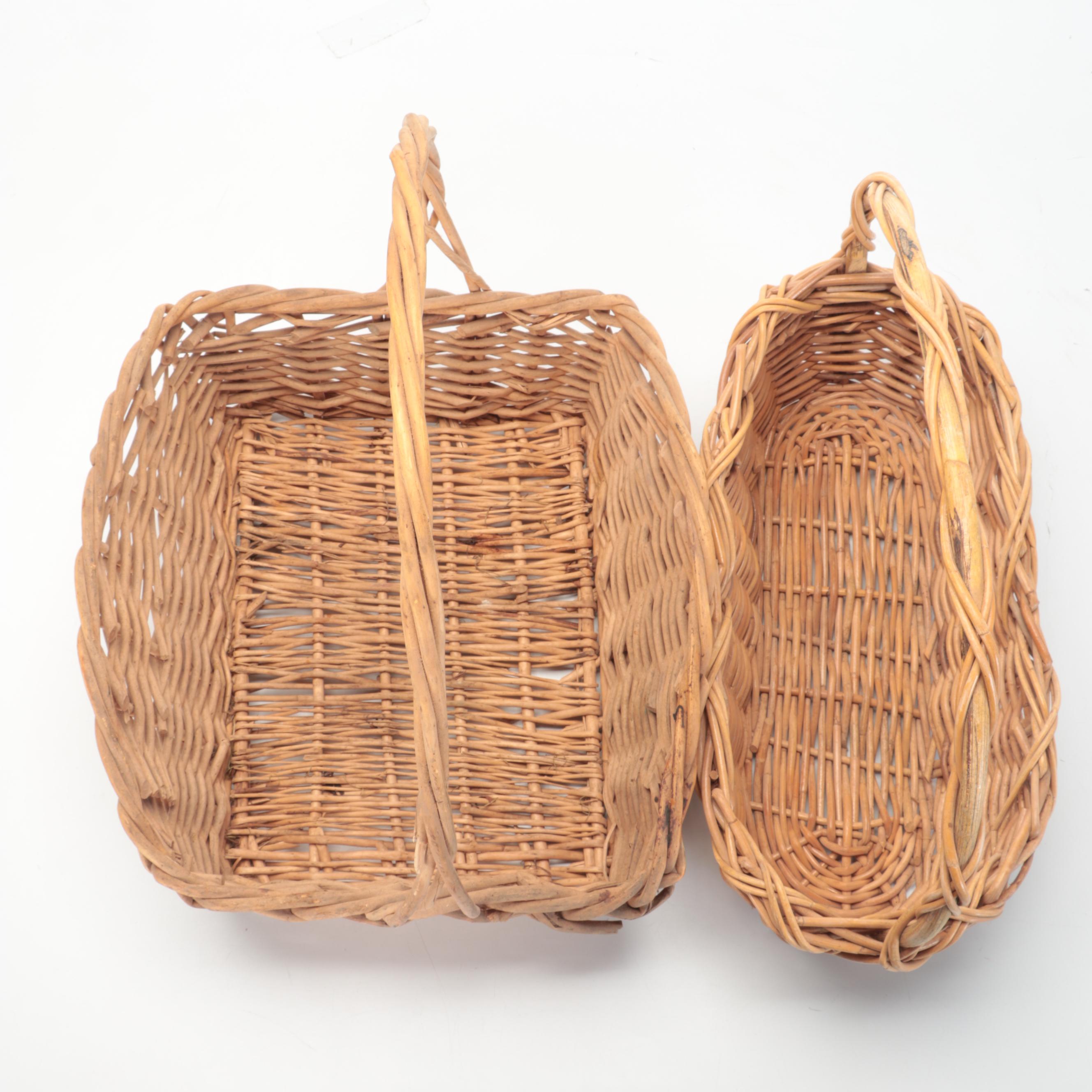 Wicker Woven Buttock Basket and More Handled Baskets