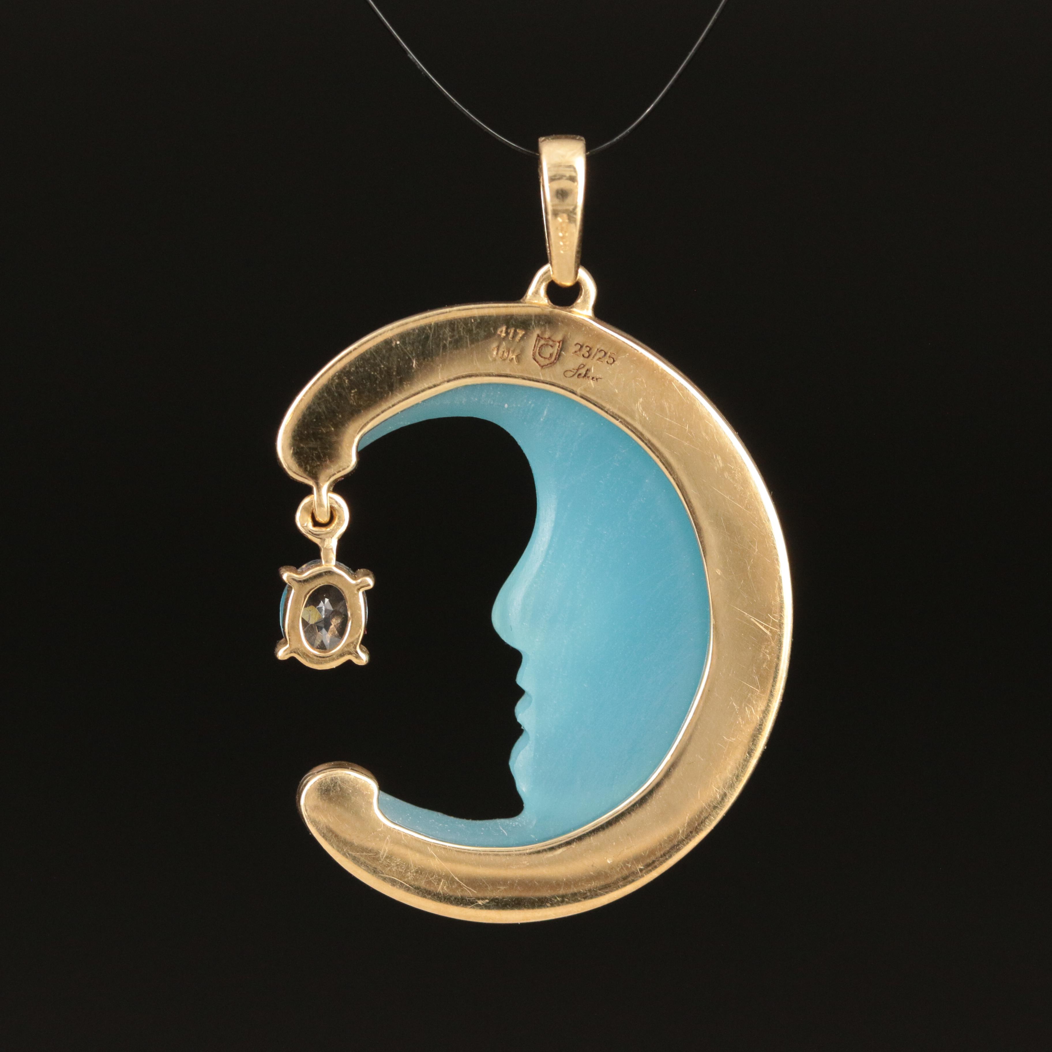 Glenn Lehrer Designs 10K Crescent Man in the Moon Pendant