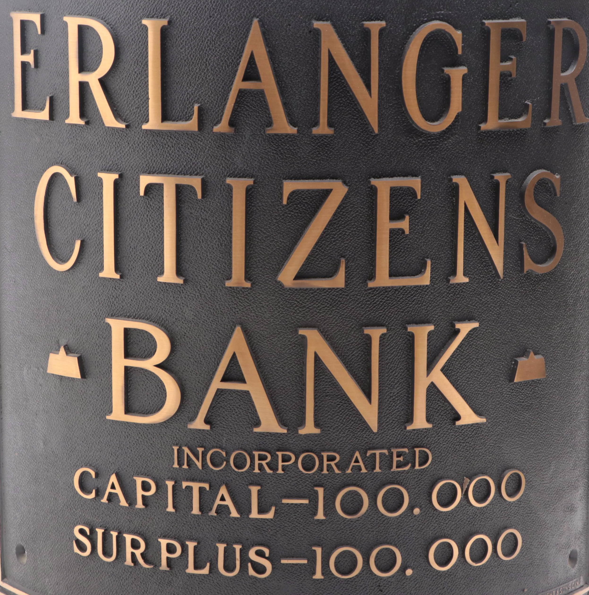 Erlanger Citizens Bank Bronze Column Sign, Mid-20th Century