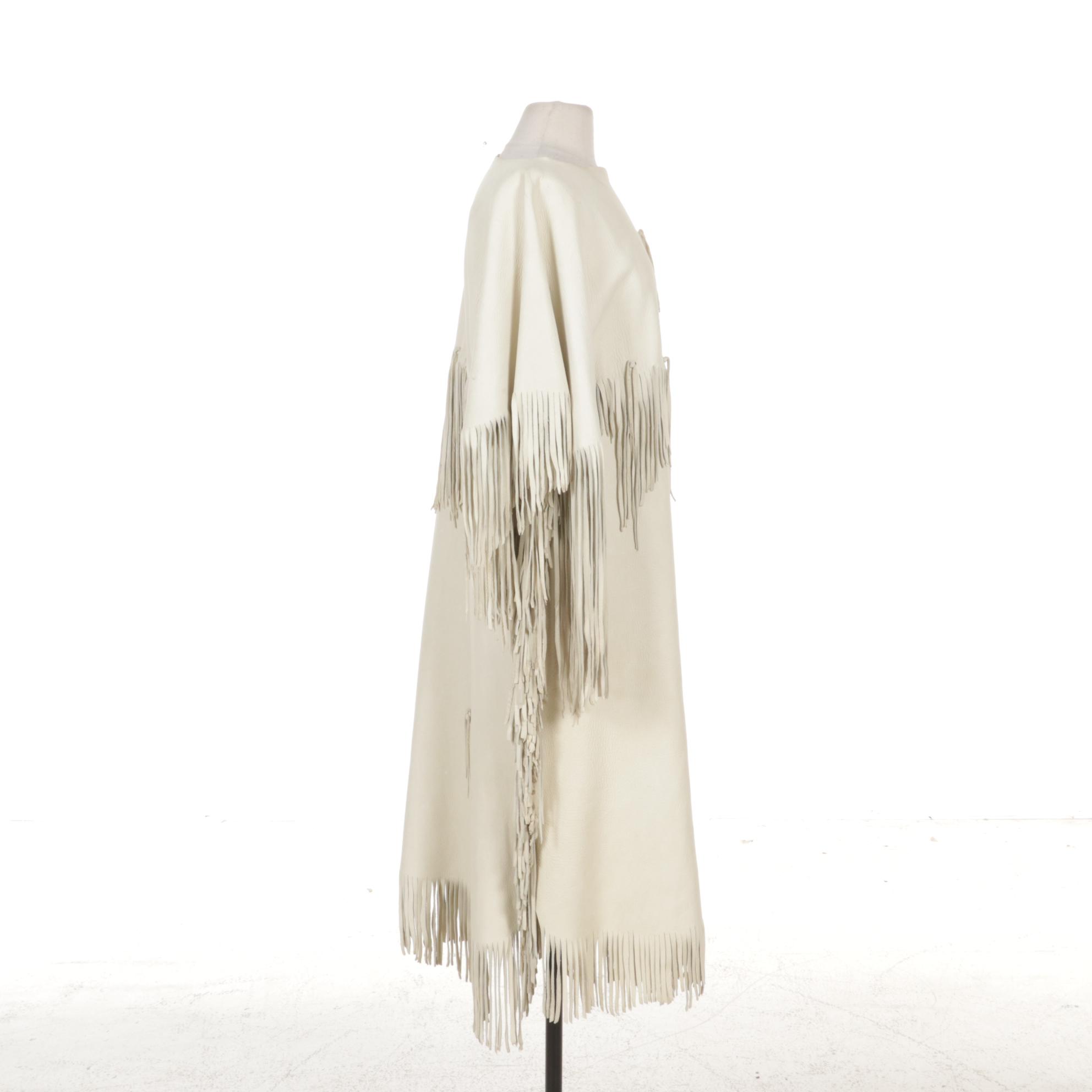 Native American Style White Deerskin Leather Fringe Dress