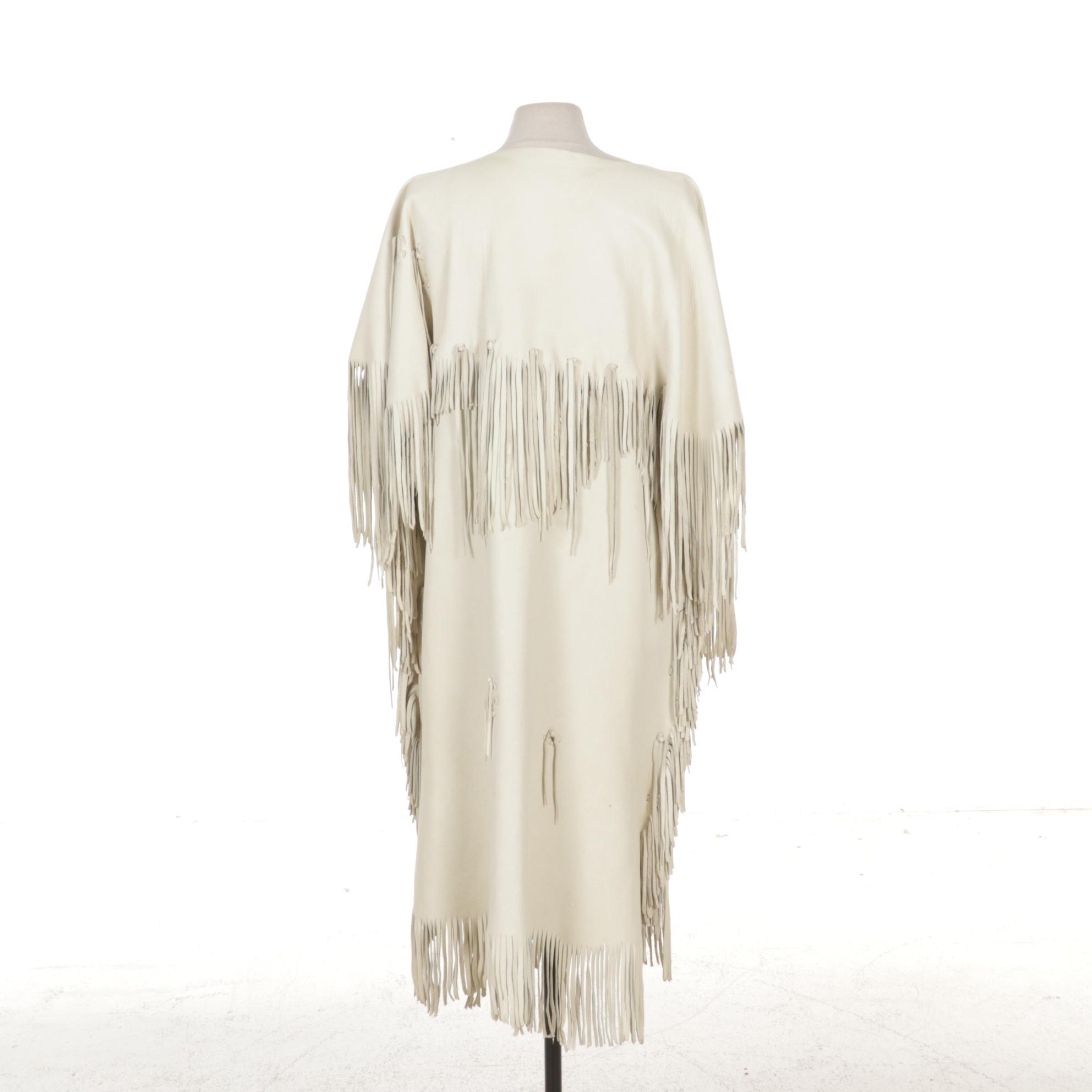 Native American Style White Deerskin Leather Fringe Dress