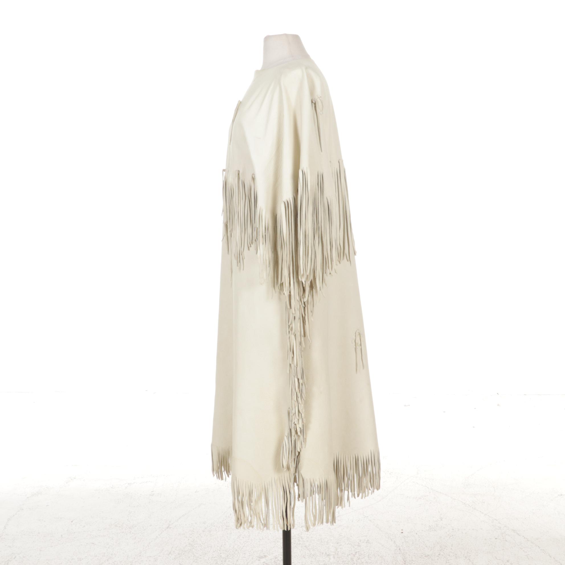 Native American Style White Deerskin Leather Fringe Dress