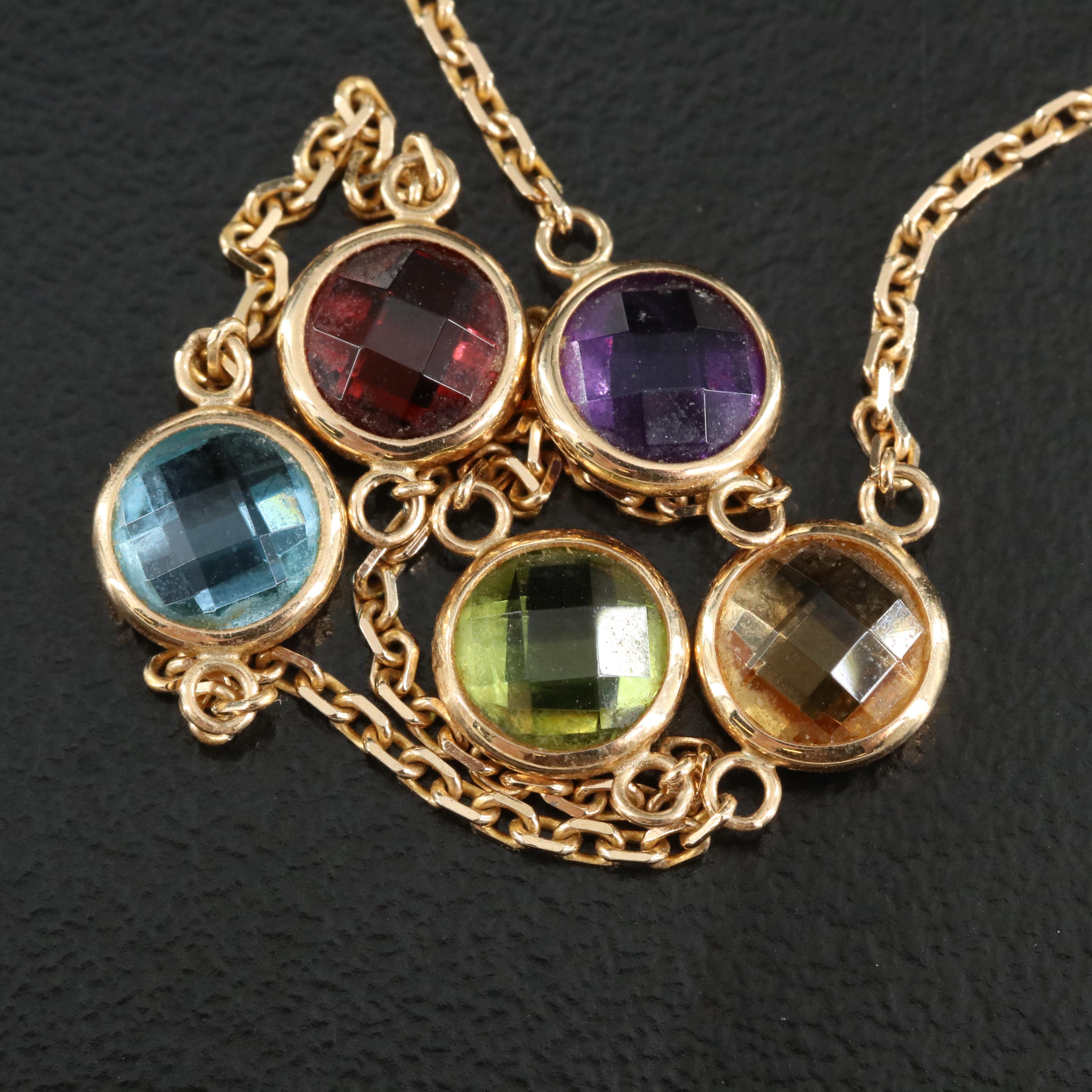 EFFY 14K Gemstone Station Necklace Including Topaz, Amethyst and Peridot