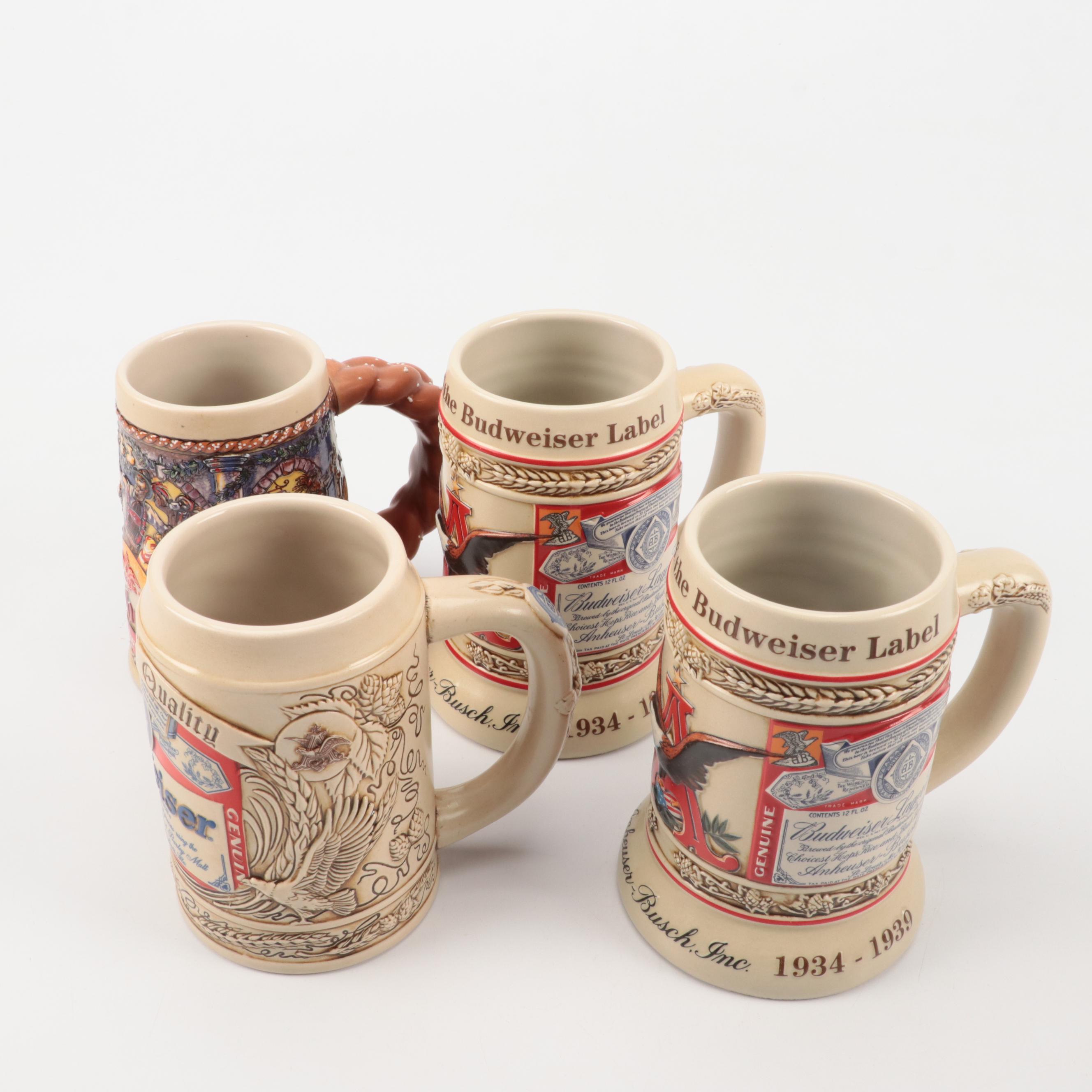 Anheuser-Busch "Evolution of the Budweiser Label" with More Beer Mugs and Steins