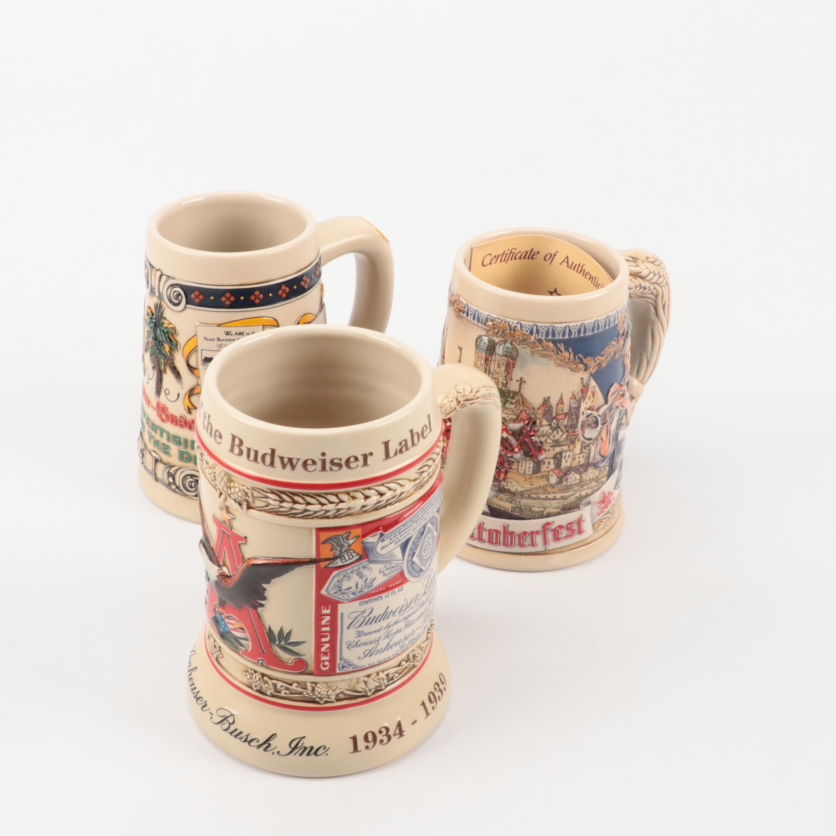 Anheuser-Busch "Evolution of the Budweiser Label" with More Beer Mugs and Steins