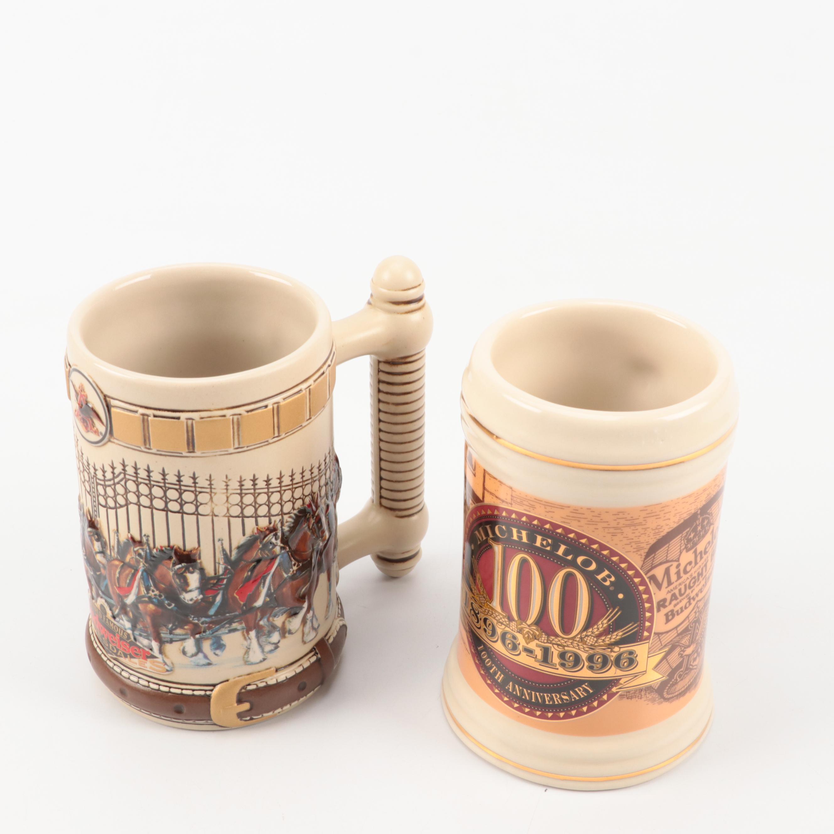 Anheuser-Busch "Evolution of the Budweiser Label" with More Beer Mugs and Steins