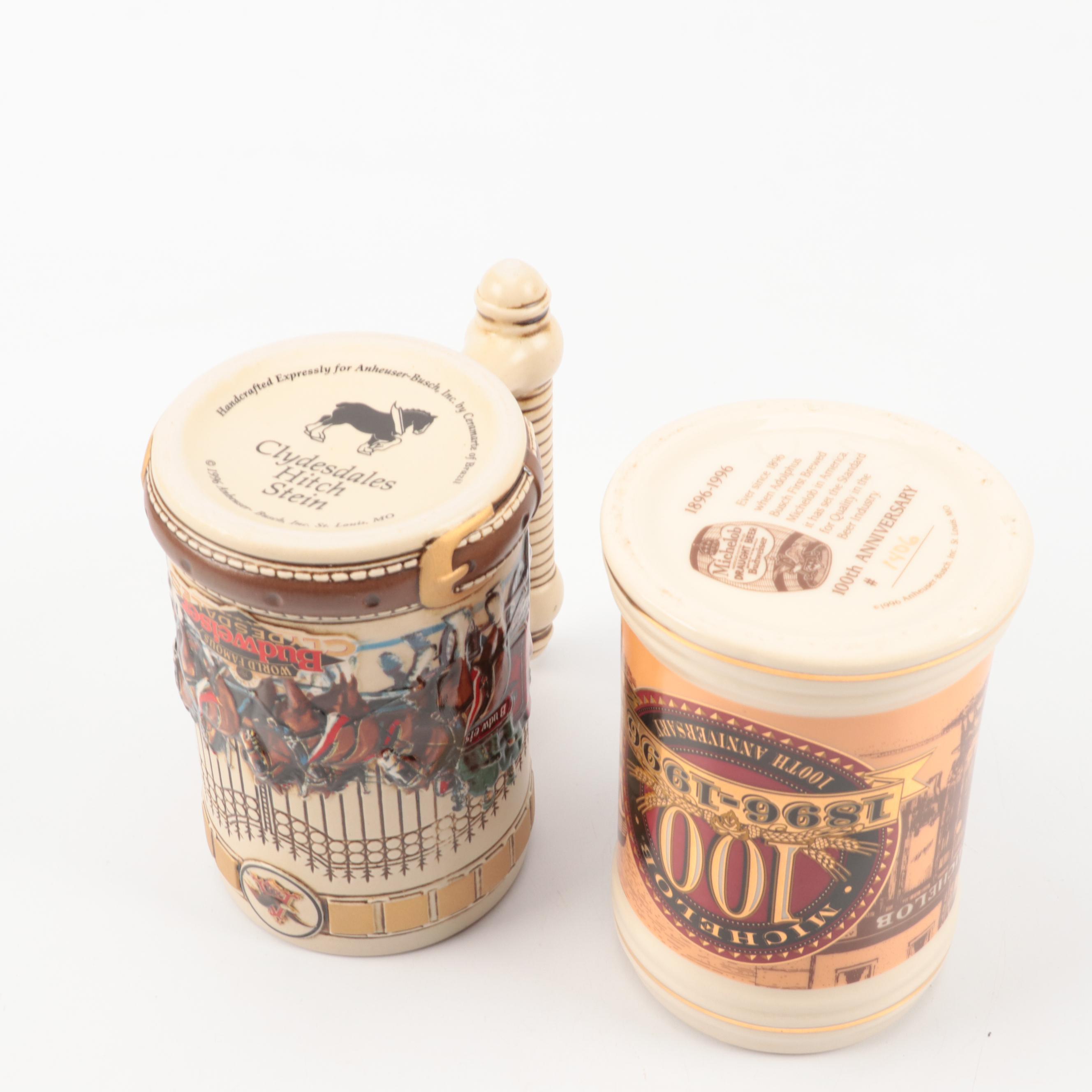 Anheuser-Busch "Evolution of the Budweiser Label" with More Beer Mugs and Steins