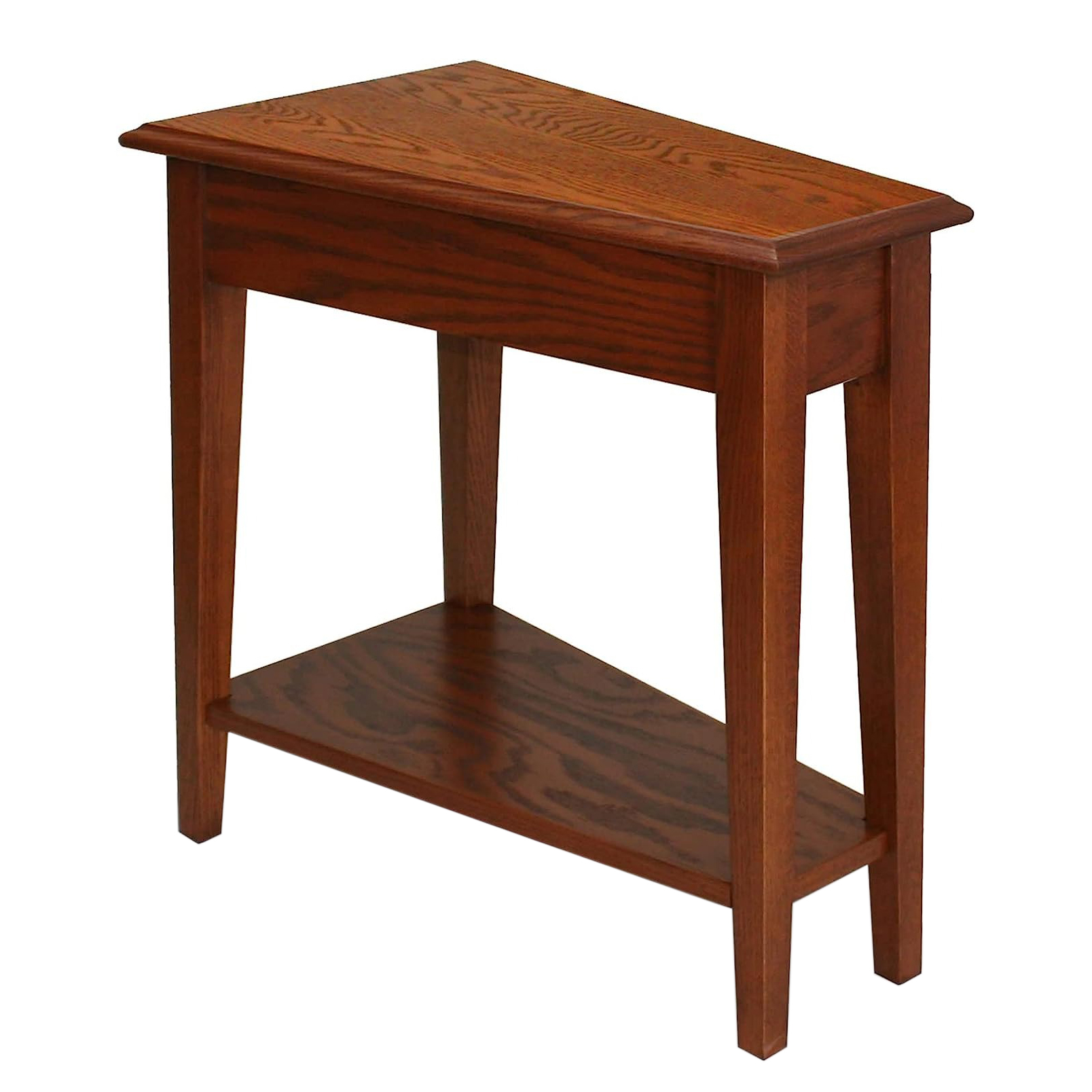 Recliner Wedge End Table With Shelf in Medium Oak Finish