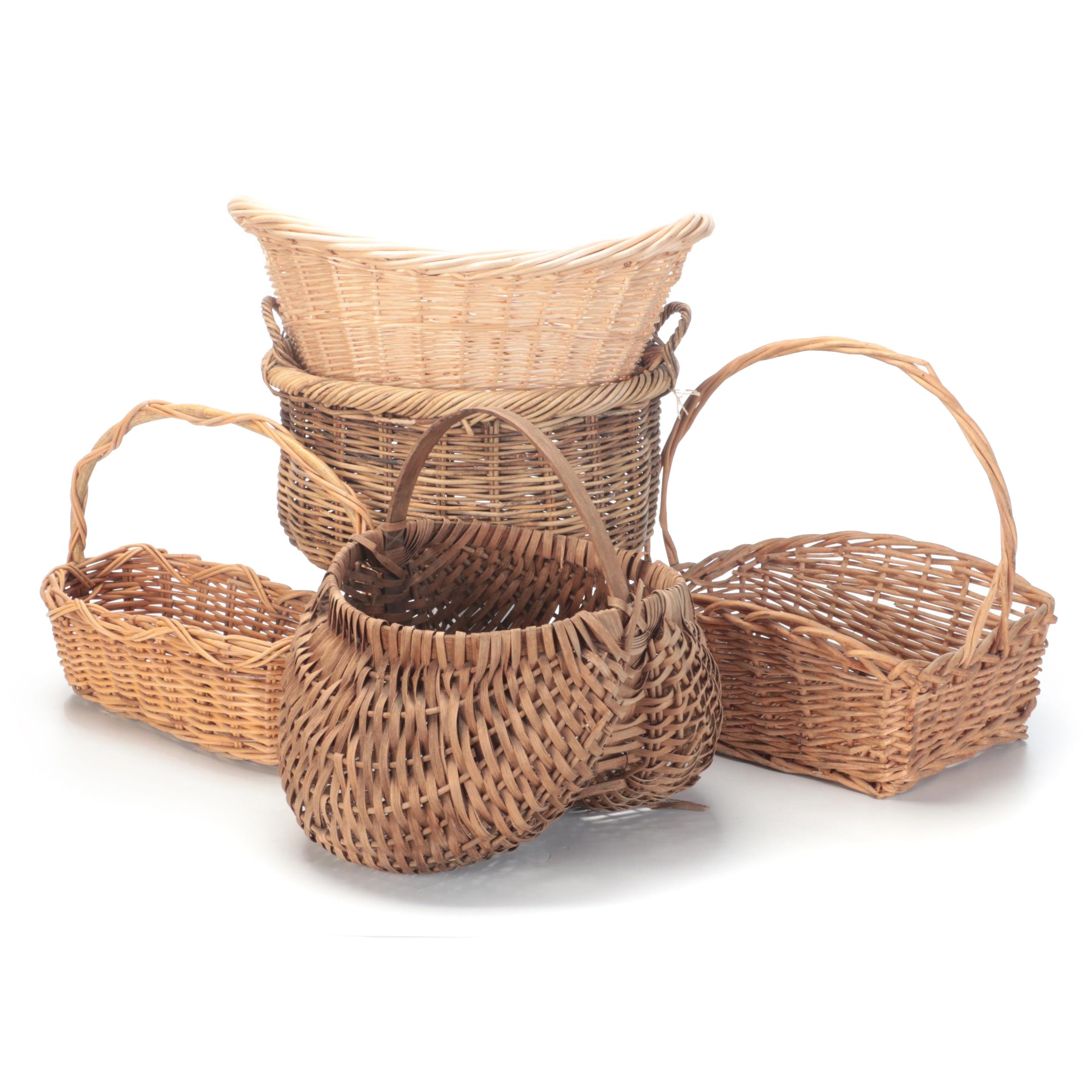 Wicker Woven Buttock Basket and More Handled Baskets