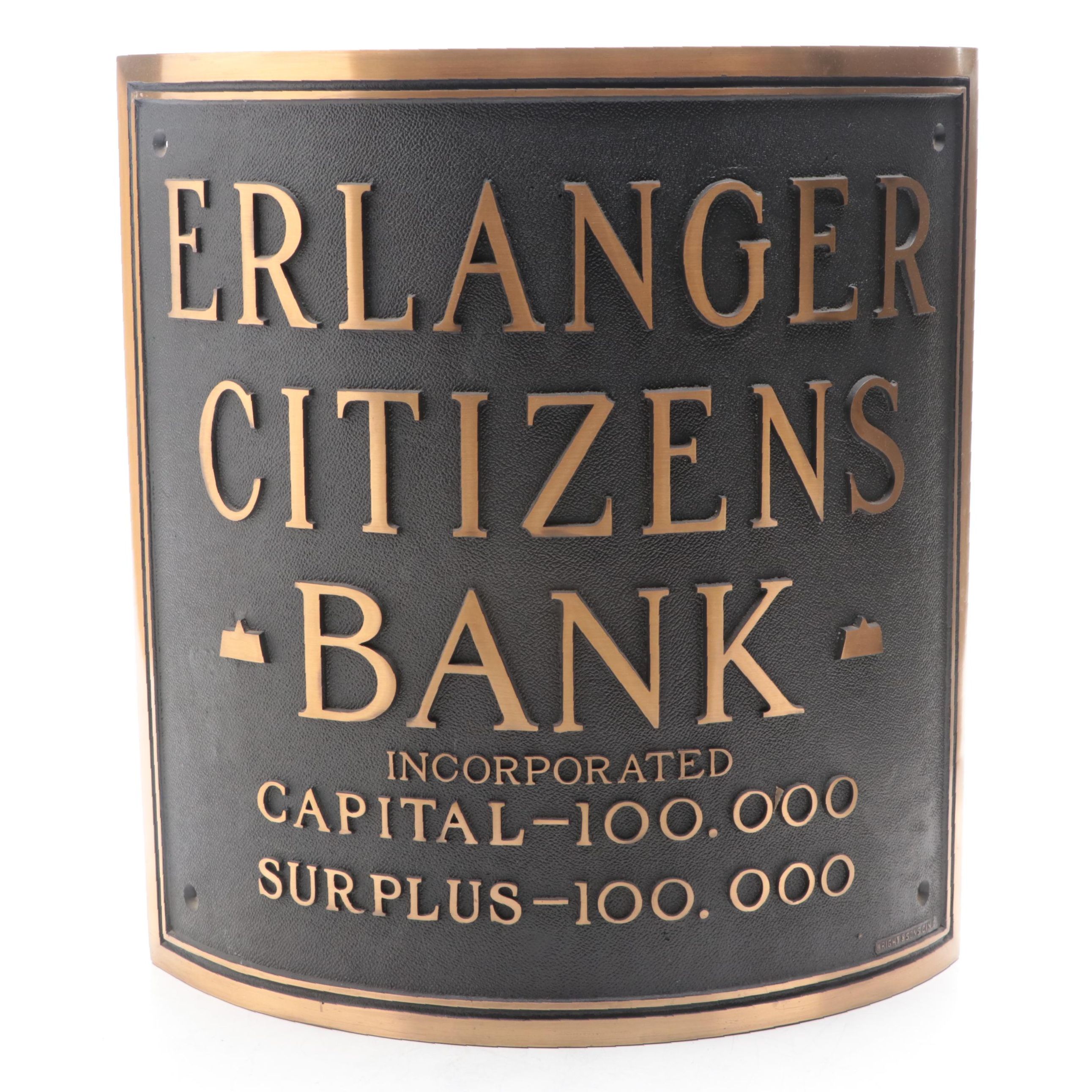 Erlanger Citizens Bank Bronze Column Sign, Mid-20th Century