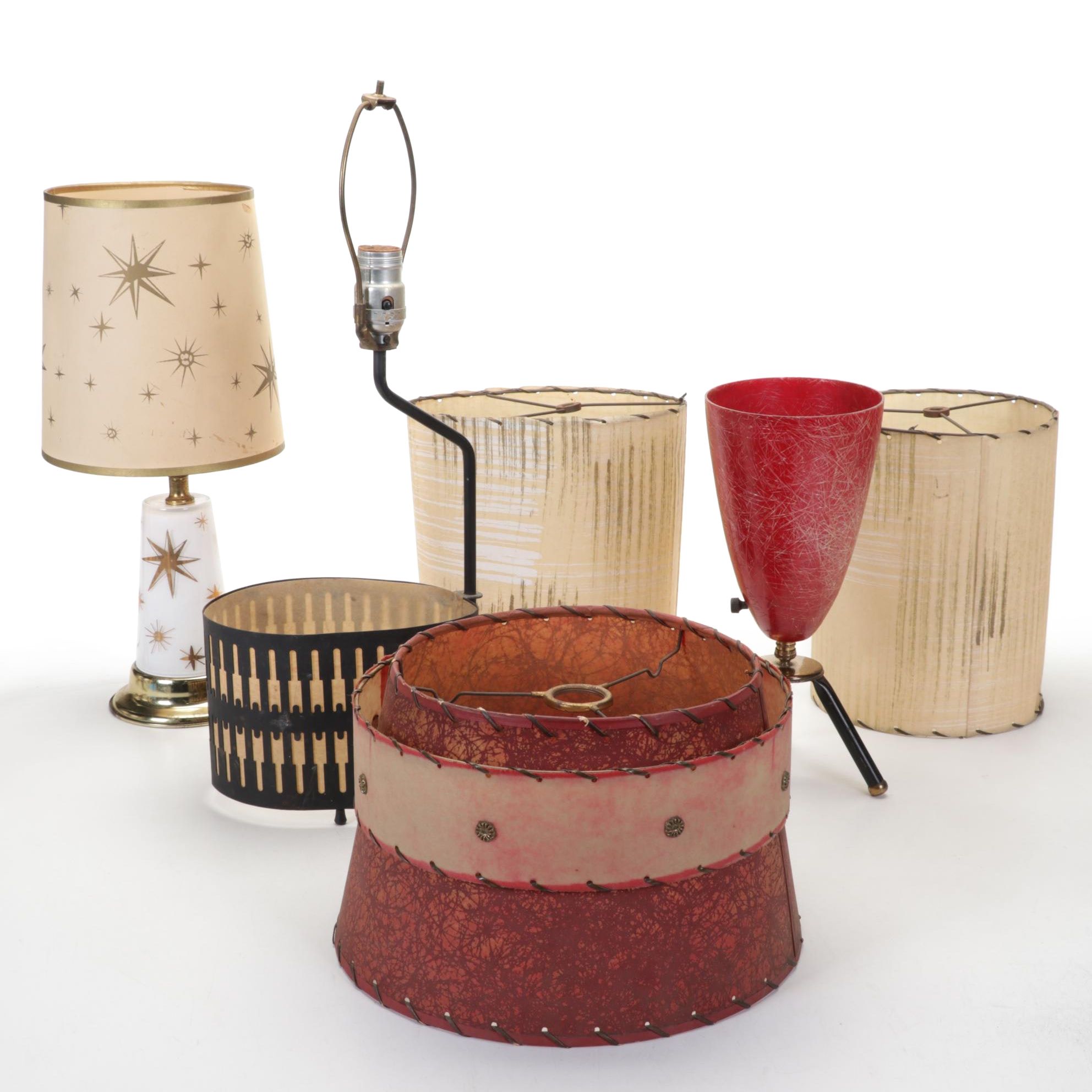 Mid-Century Atomic Style Lamps and Shades with Fiberglass Cone Uplight