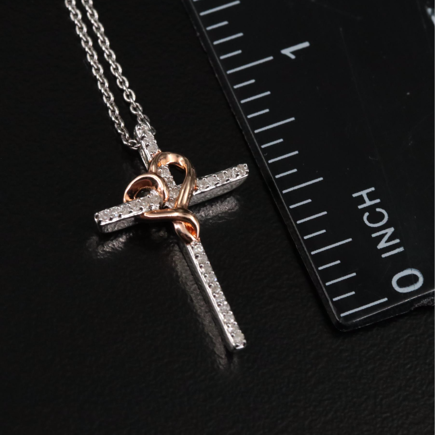 Sterling Diamond Cross with Heart Pendant Necklace