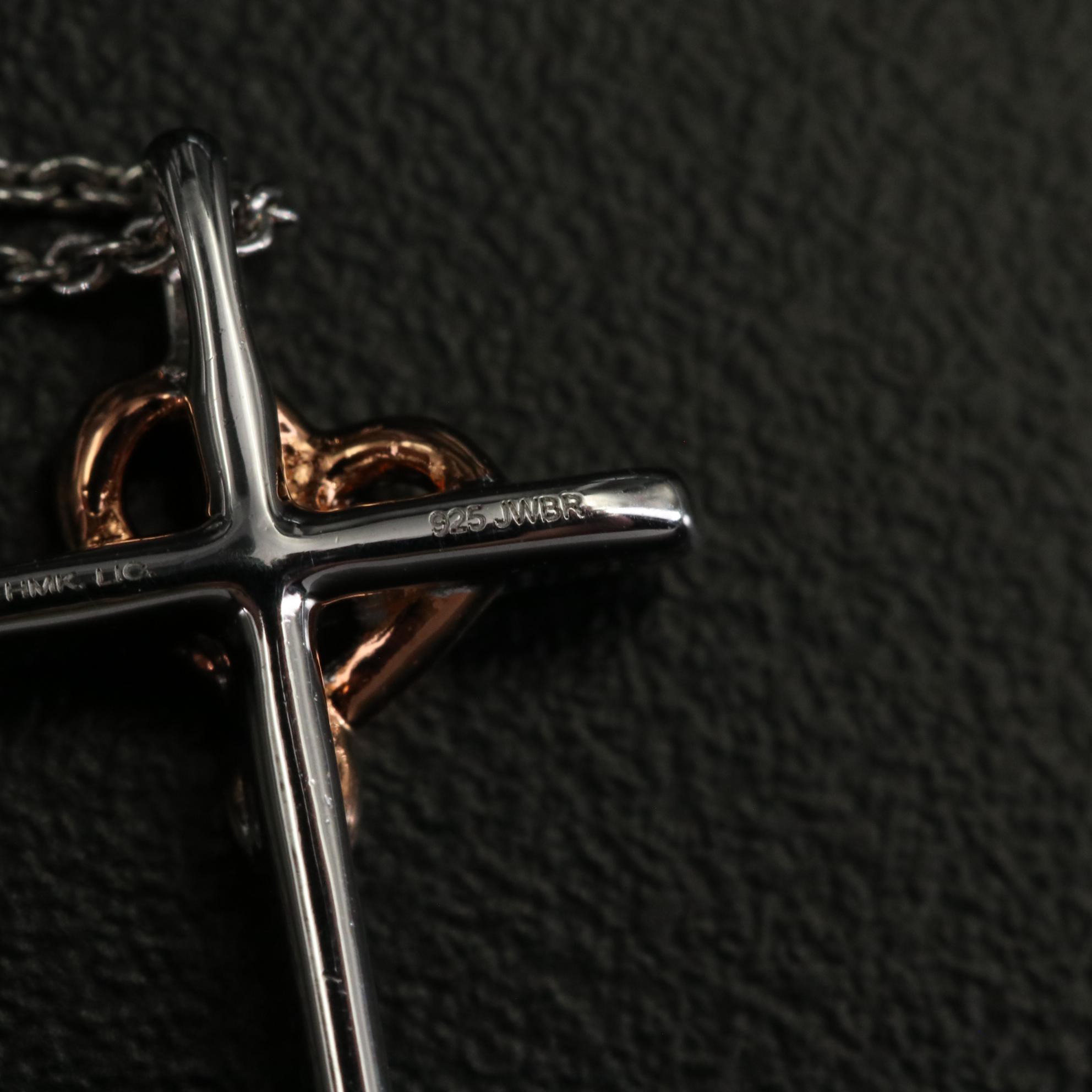 Sterling Diamond Cross with Heart Pendant Necklace