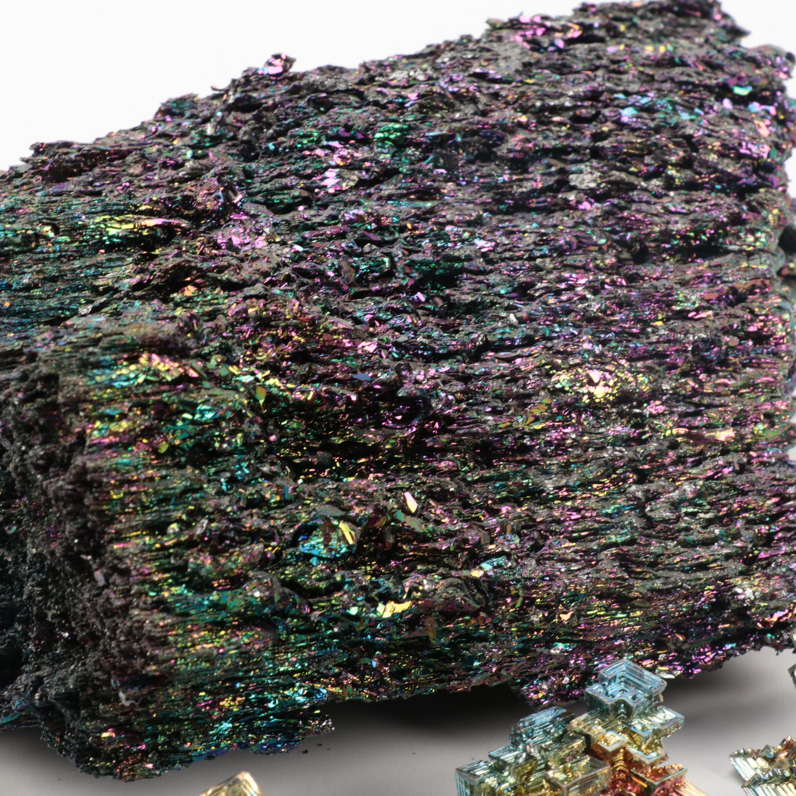 Polished and Raw Bismuth and Titanium Quartz Mineral Specimens