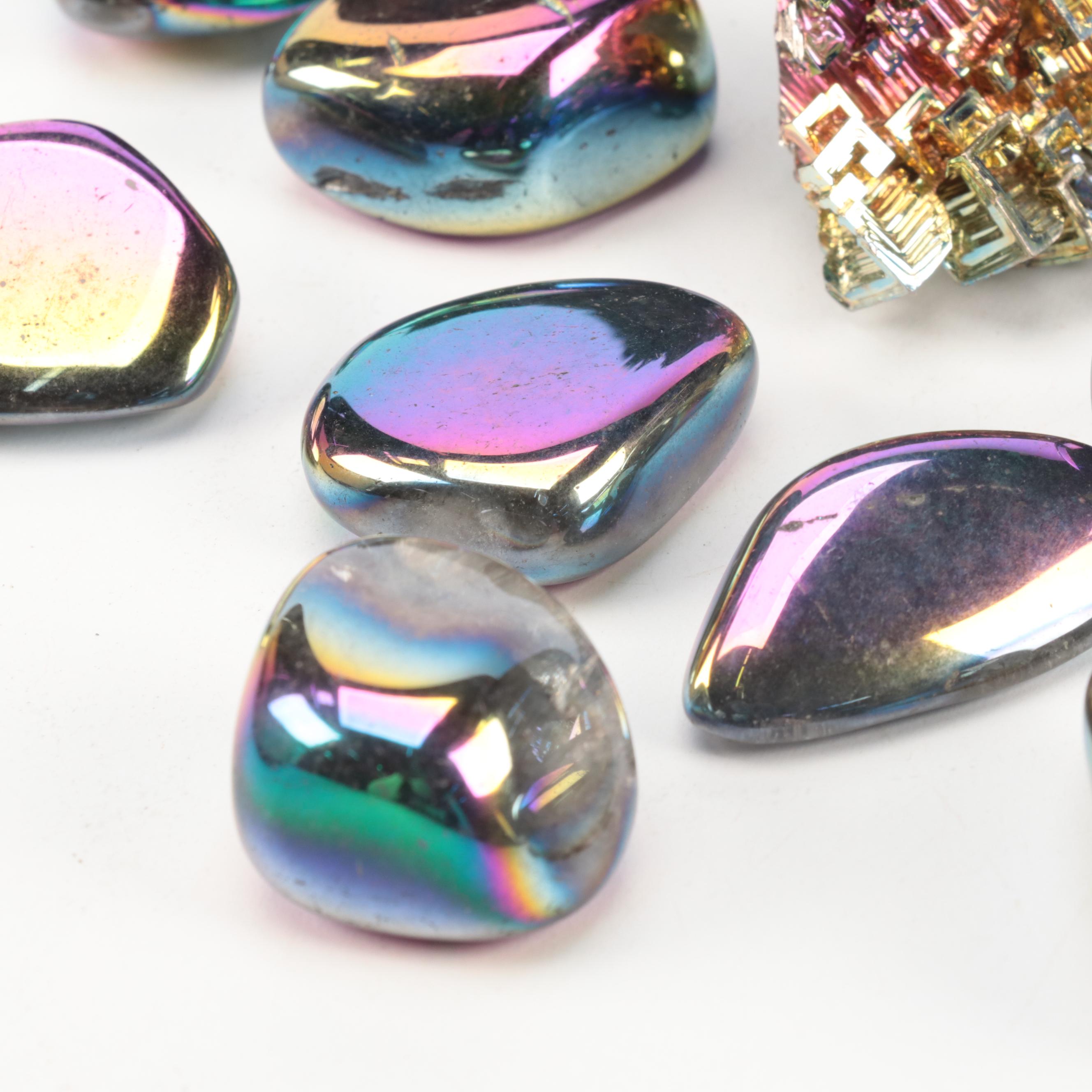 Polished and Raw Bismuth and Titanium Quartz Mineral Specimens