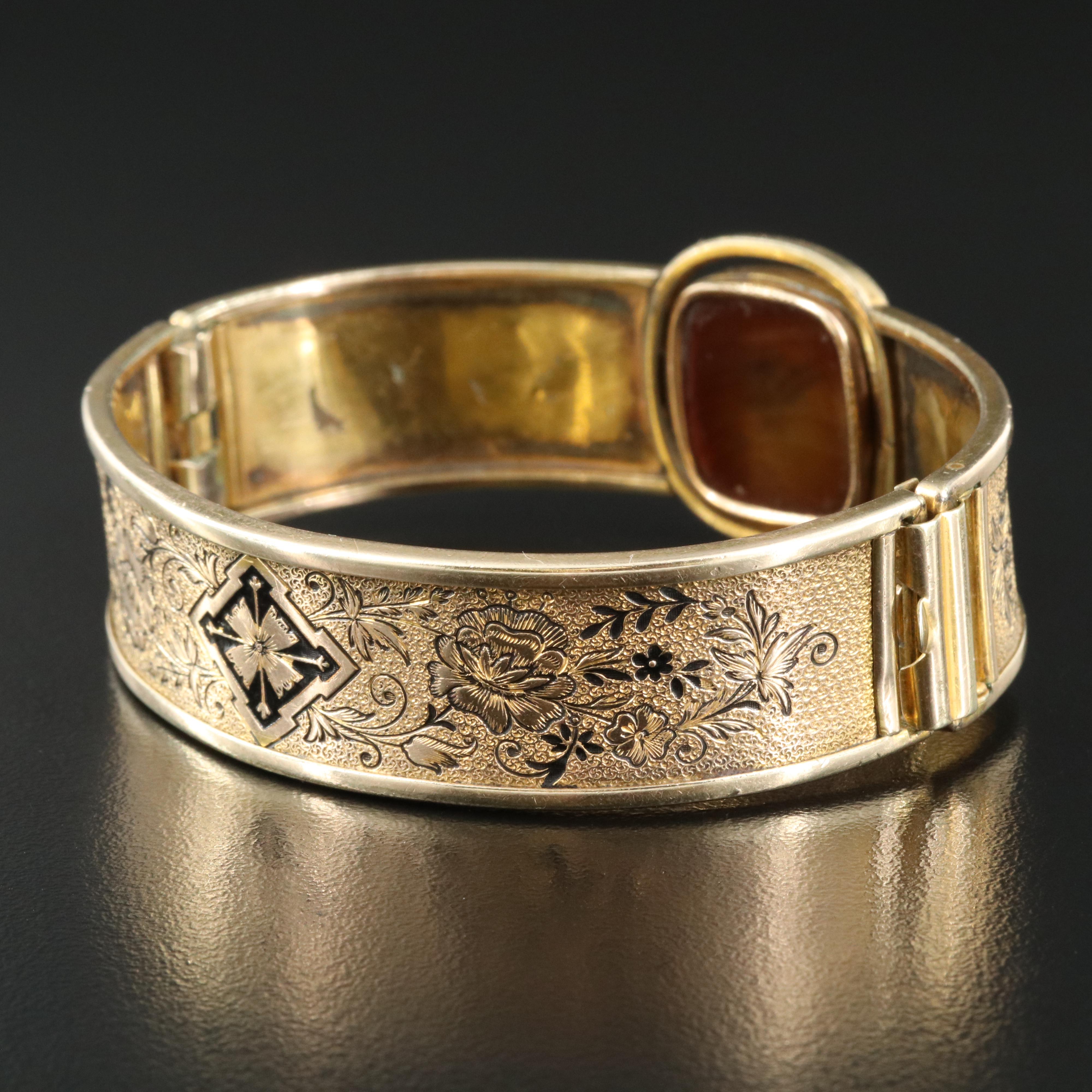 Simmons Taille d'Epargné Carnelian Intaglio and Resin Enamel Bracelet
