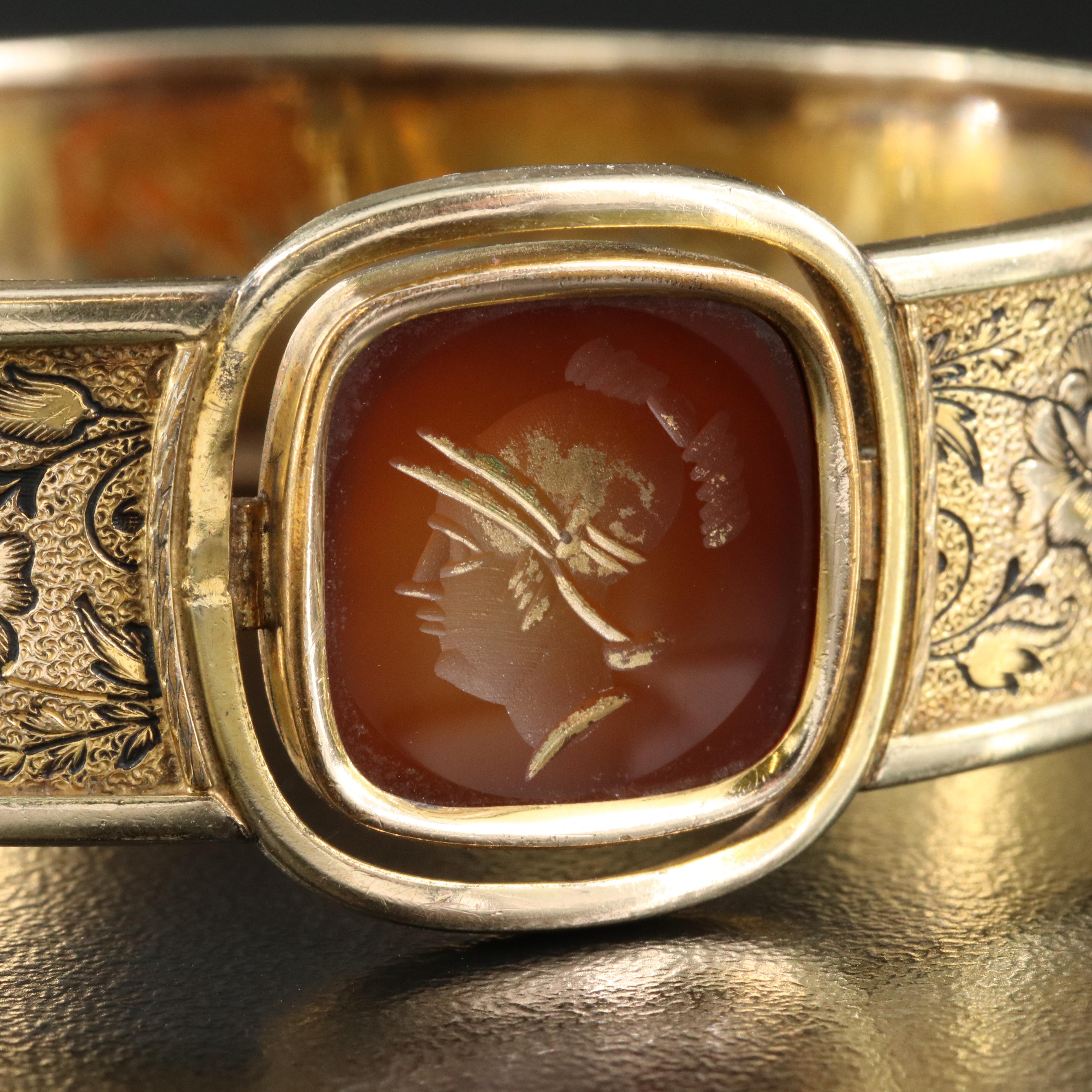 Simmons Taille d'Epargné Carnelian Intaglio and Resin Enamel Bracelet