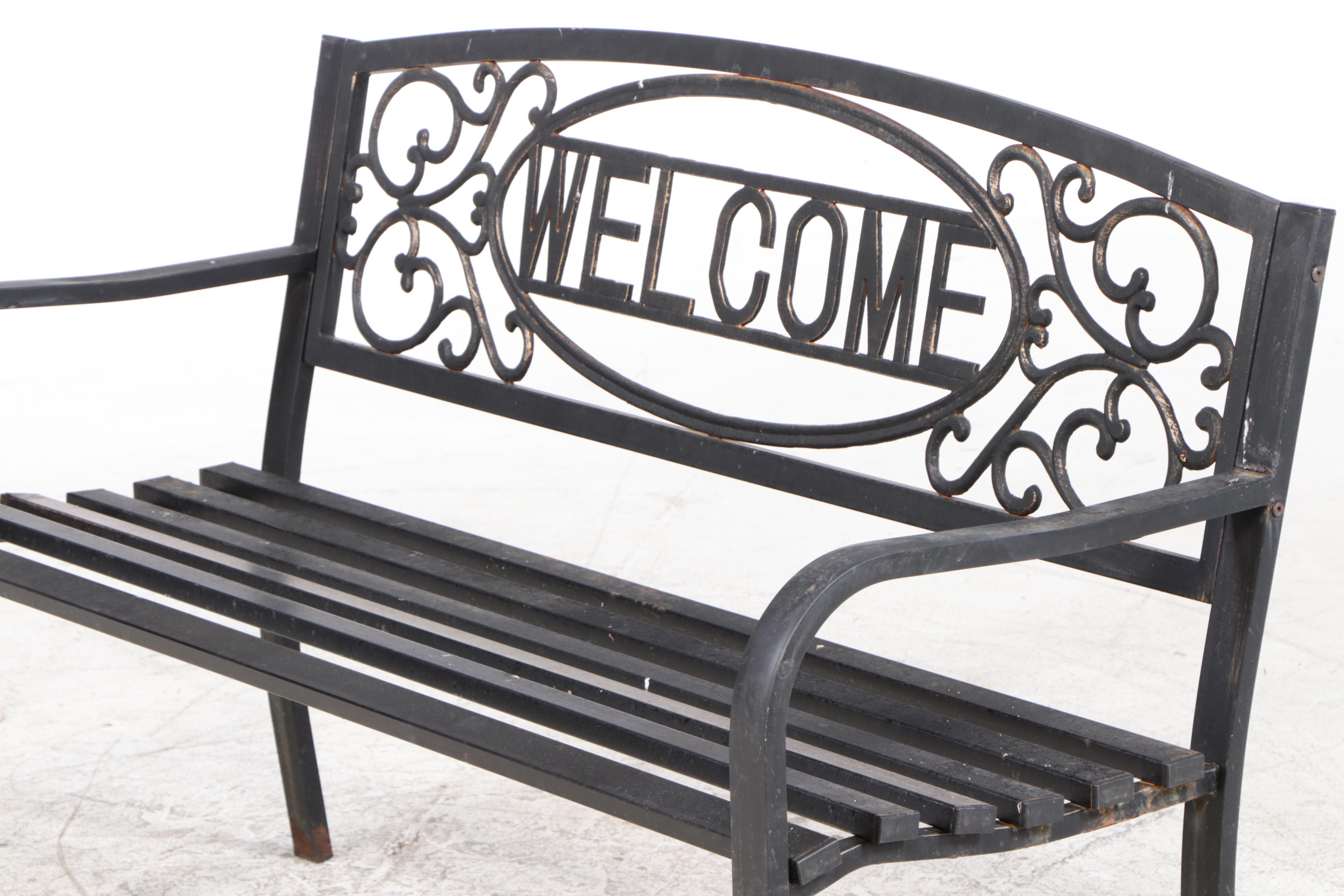 Patinated Metal "WELCOME" Garden Bench
