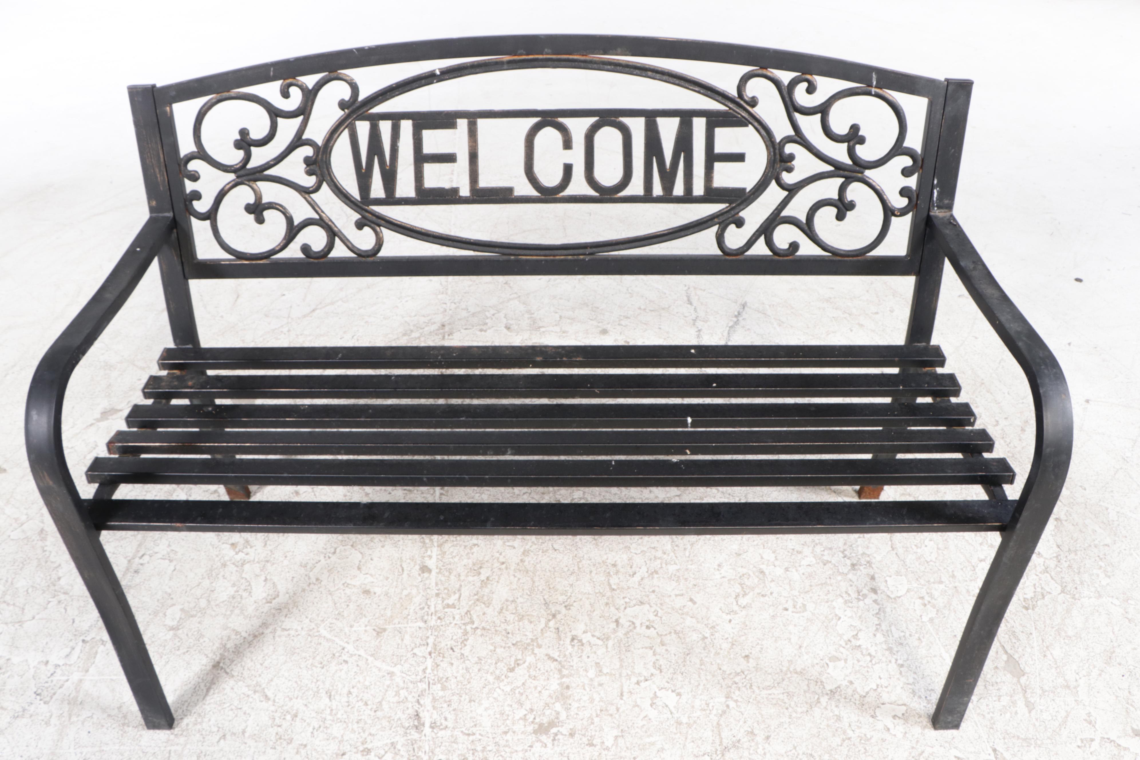 Patinated Metal "WELCOME" Garden Bench
