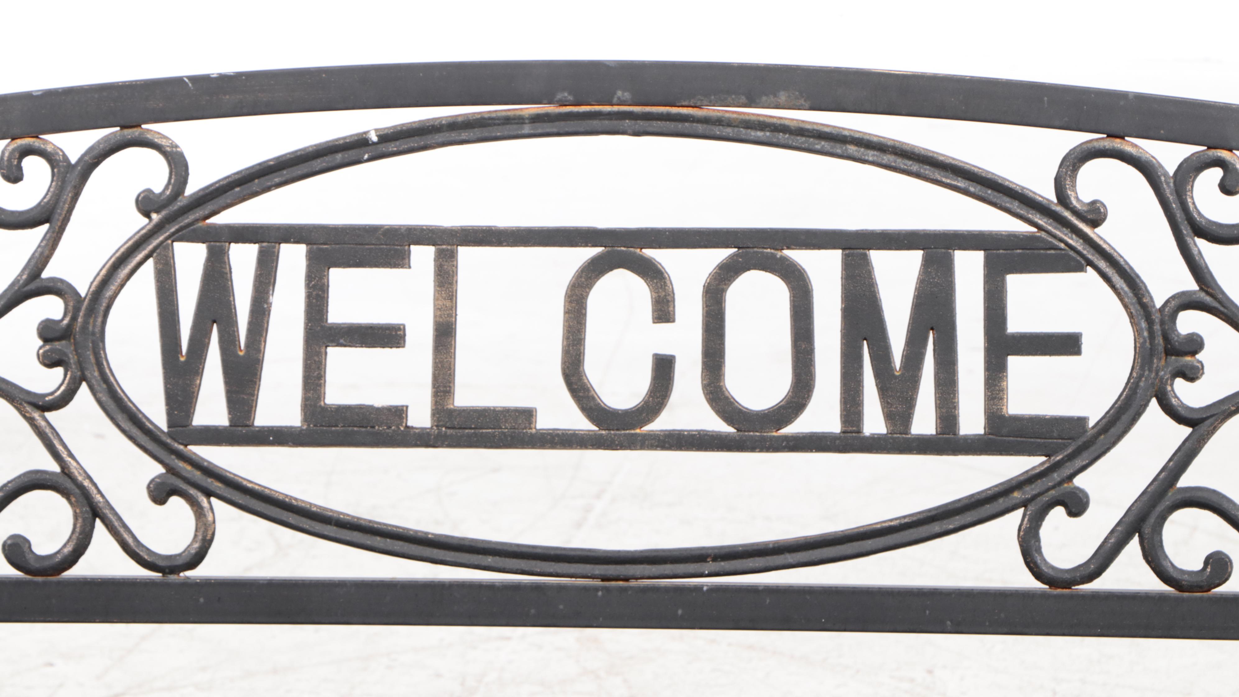 Patinated Metal "WELCOME" Garden Bench