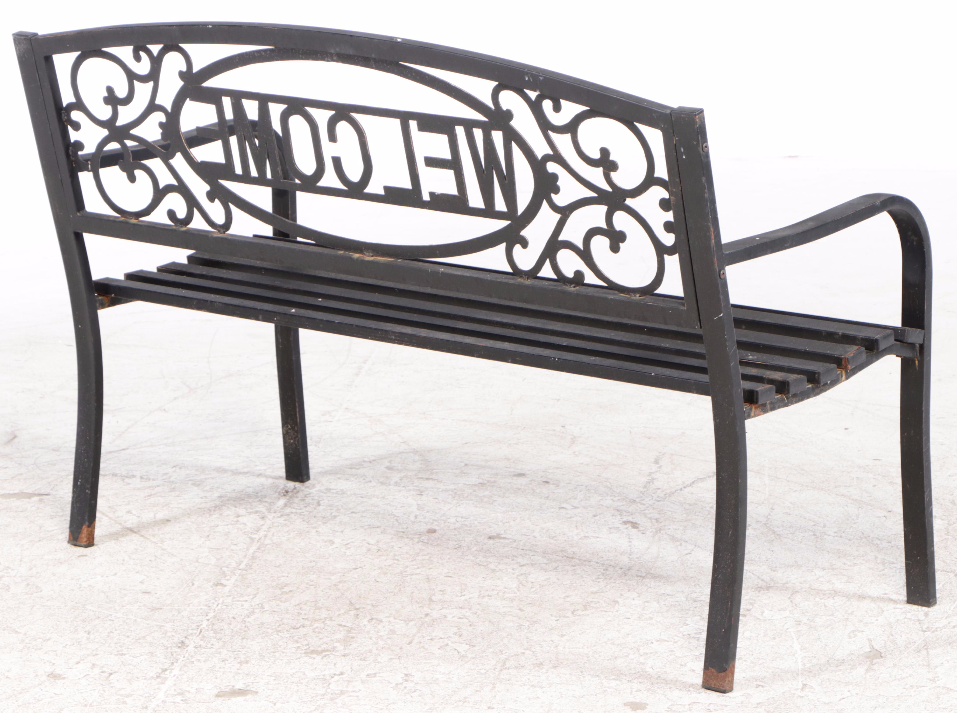 Patinated Metal "WELCOME" Garden Bench