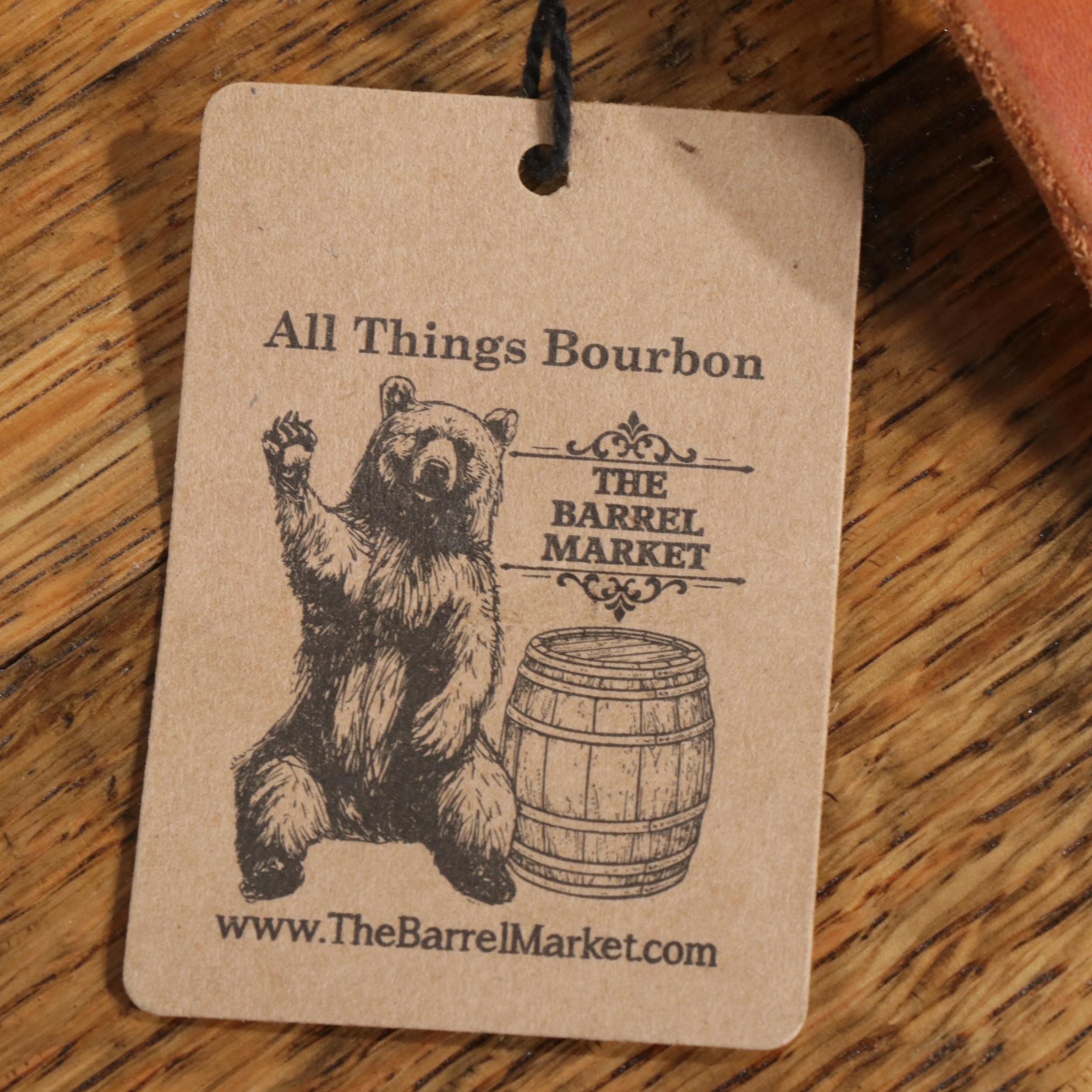 Oak Bourbon Barrel Head Tray with Metal Mounted Trunk