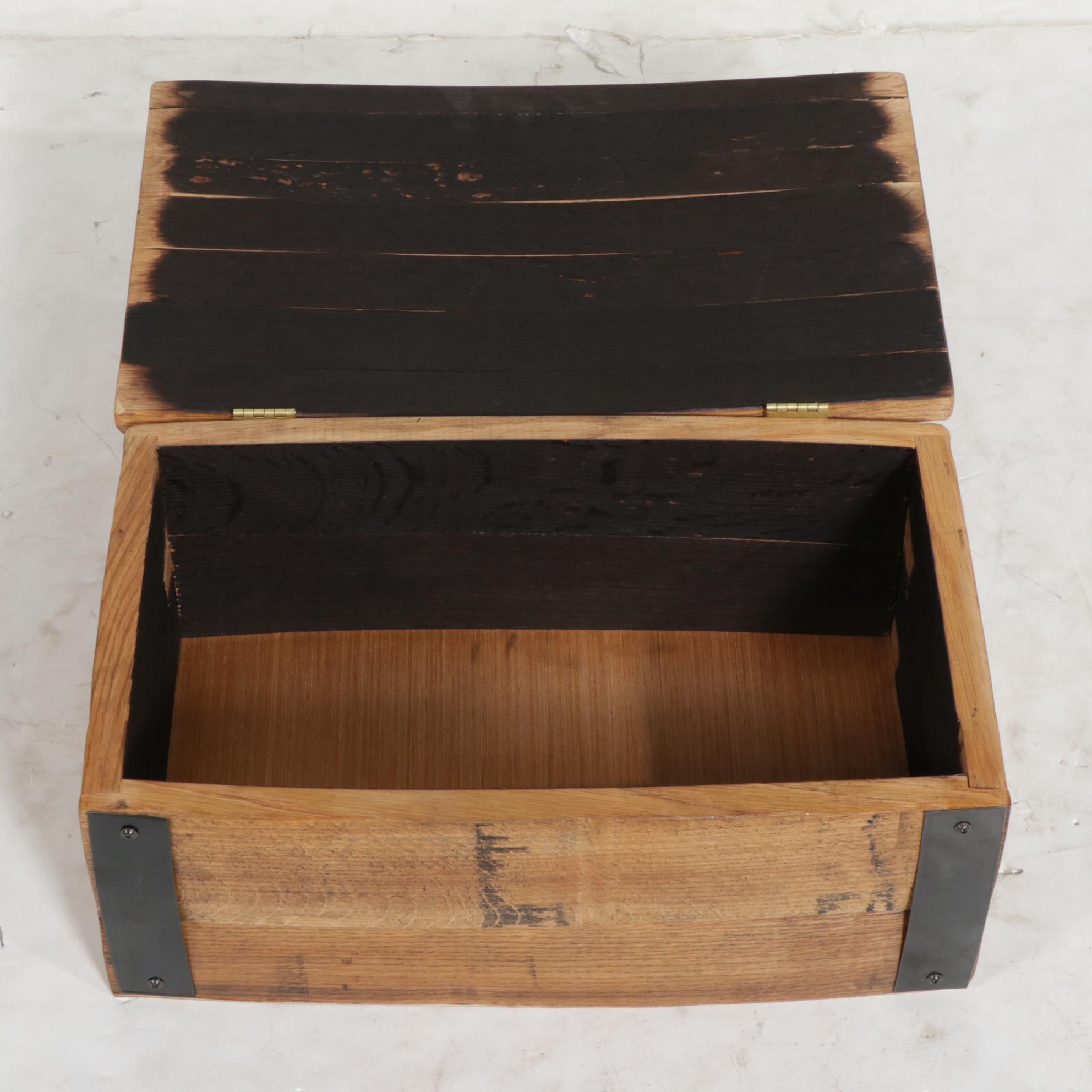 Oak Bourbon Barrel Head Tray with Metal Mounted Trunk