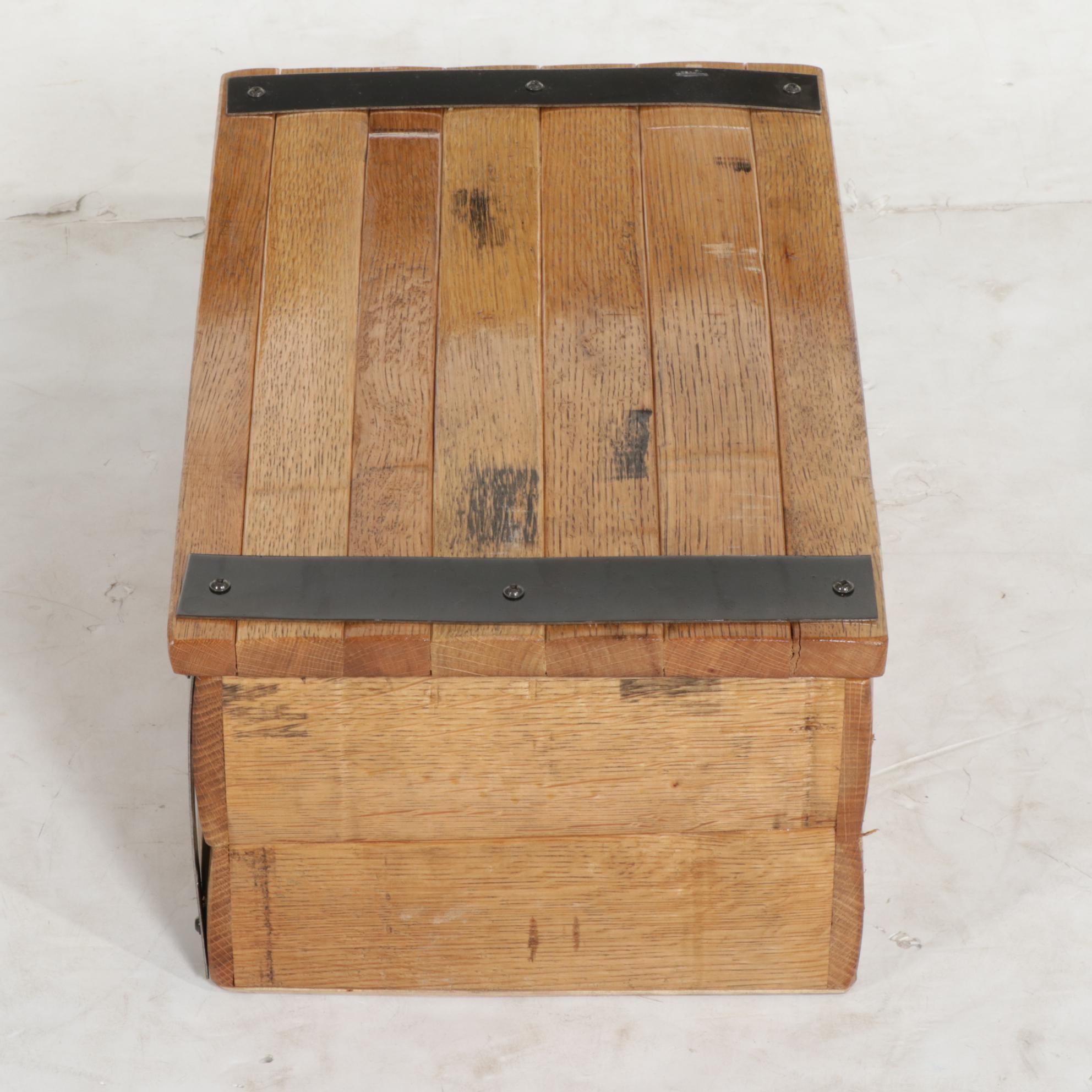 Oak Bourbon Barrel Head Tray with Metal Mounted Trunk