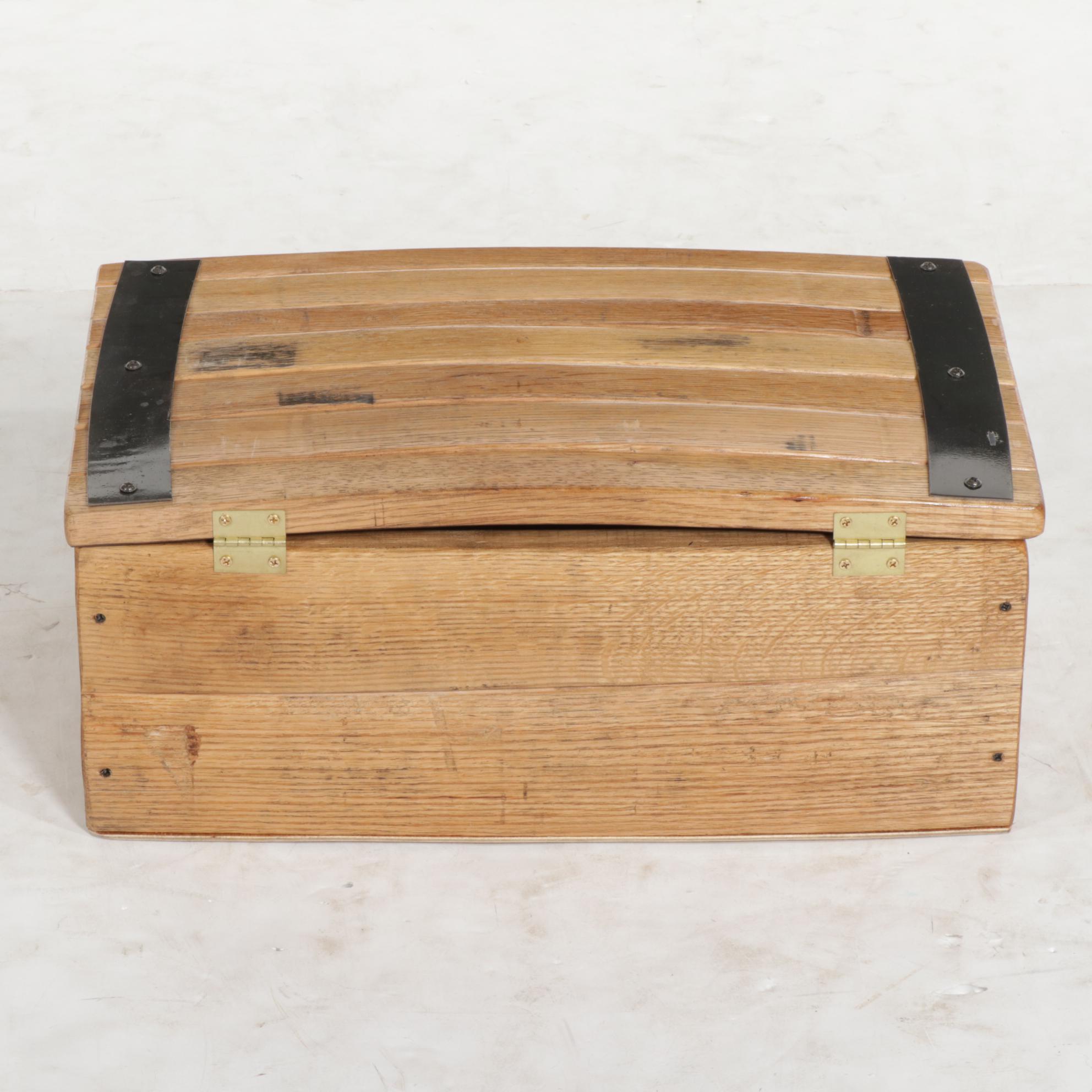 Oak Bourbon Barrel Head Tray with Metal Mounted Trunk