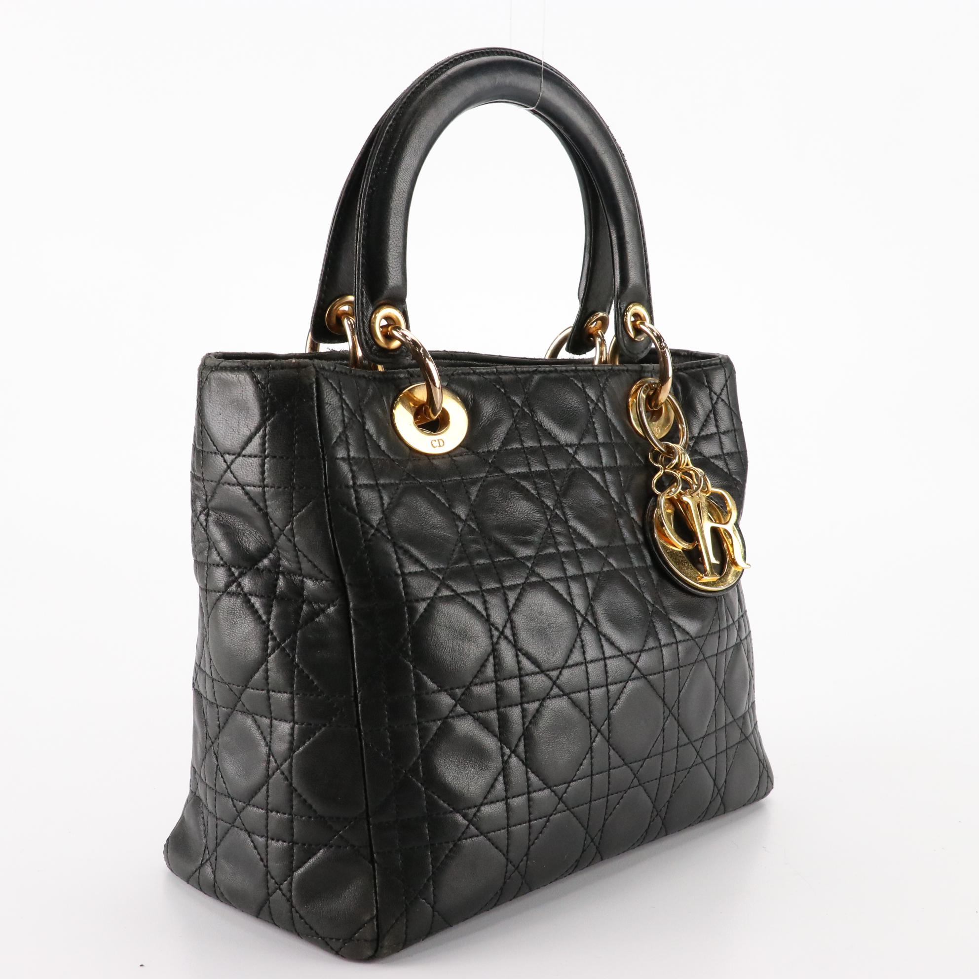 Christian Dior Small Lady Dior Cannage Quilted Tote Bag in Lambskin Leather