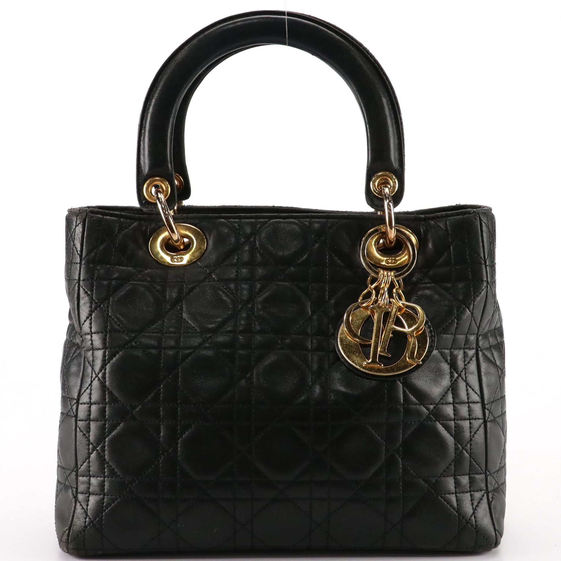Christian Dior Small Lady Dior Cannage Quilted Tote Bag in Lambskin Leather